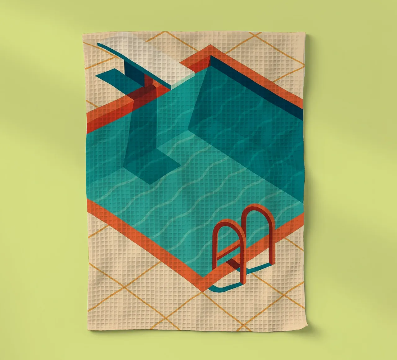 Scala arancione in una piscina estiva con riflessi blu canovaccio da cucina da JETLAG | affiches voyage