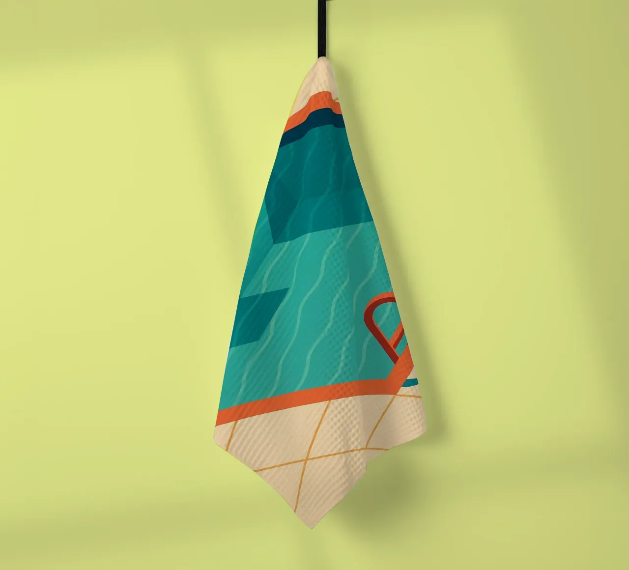 Scala arancione in una piscina estiva con riflessi blu canovaccio da cucina da JETLAG | affiches voyage