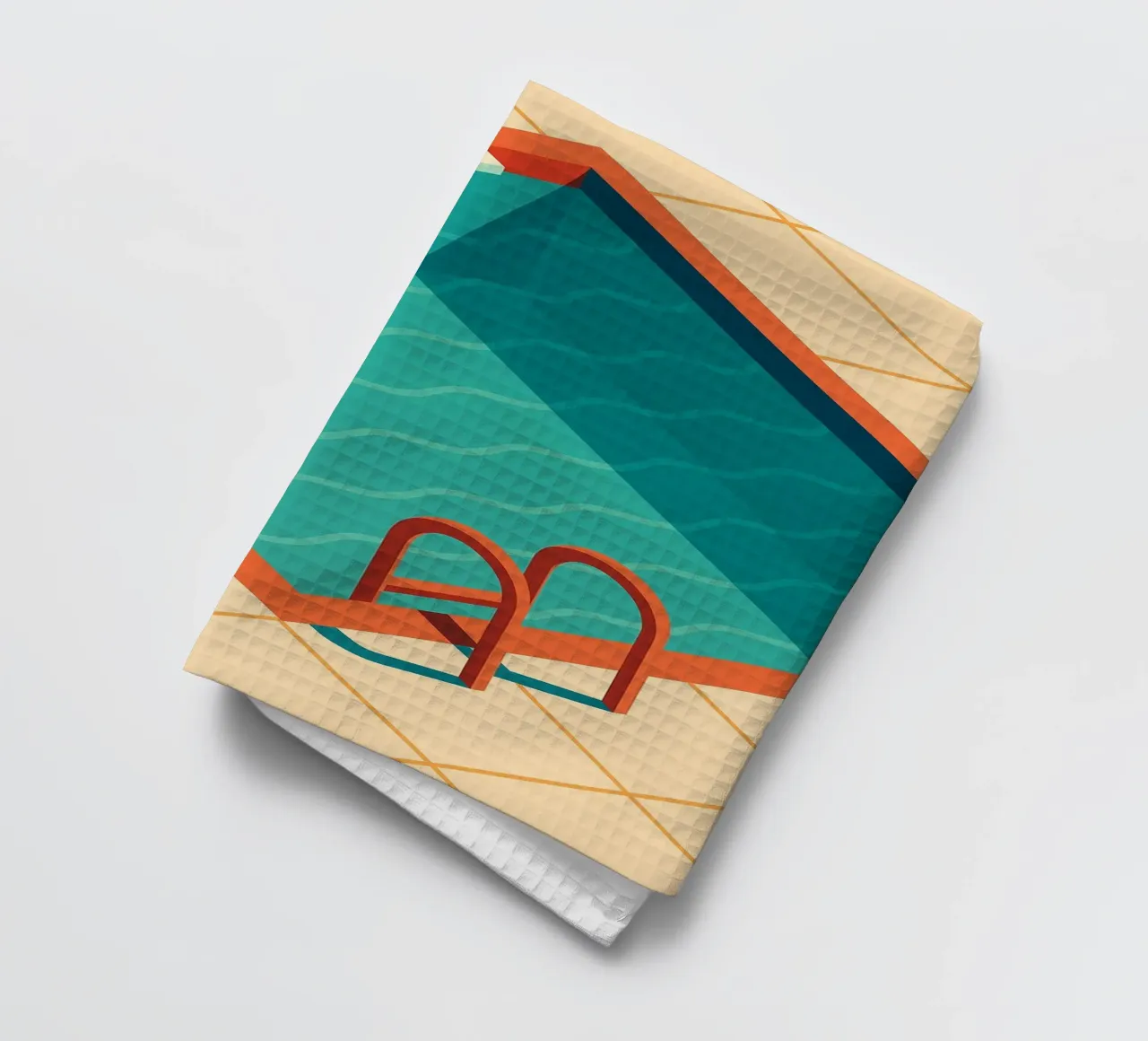 Scala arancione in una piscina estiva con riflessi blu canovaccio da cucina da JETLAG | affiches voyage