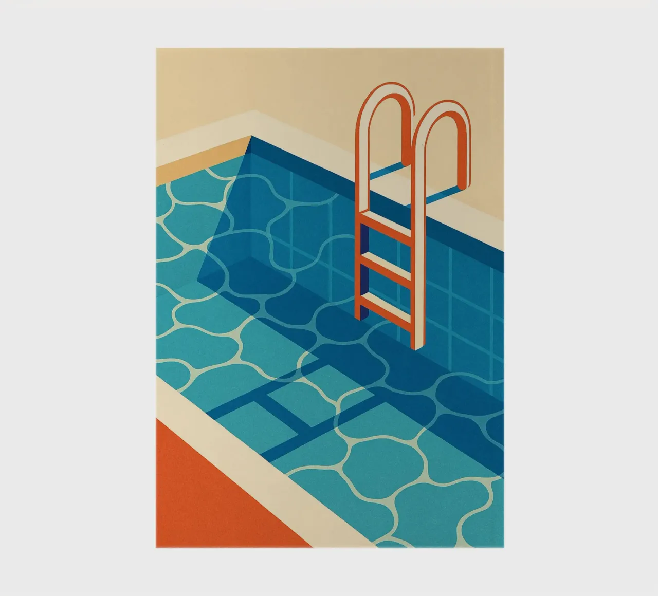 Empty pool with diving board and graphic ladder notebook by JETLAG | affiches voyage