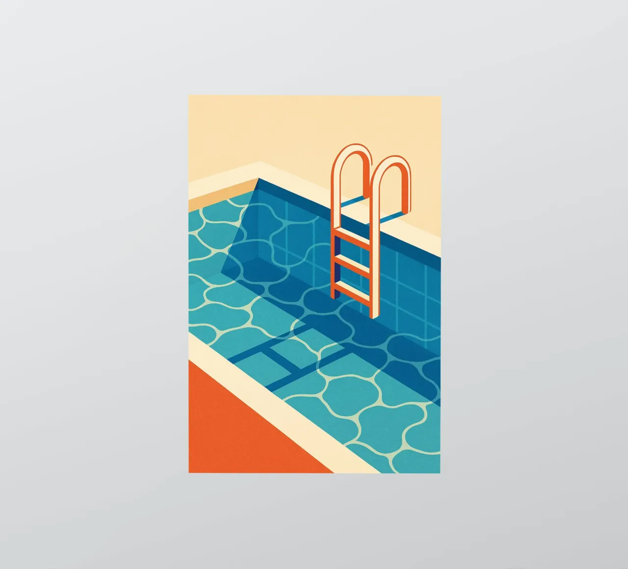 Empty pool with diving board and graphic ladder sticker by JETLAG | affiches voyage