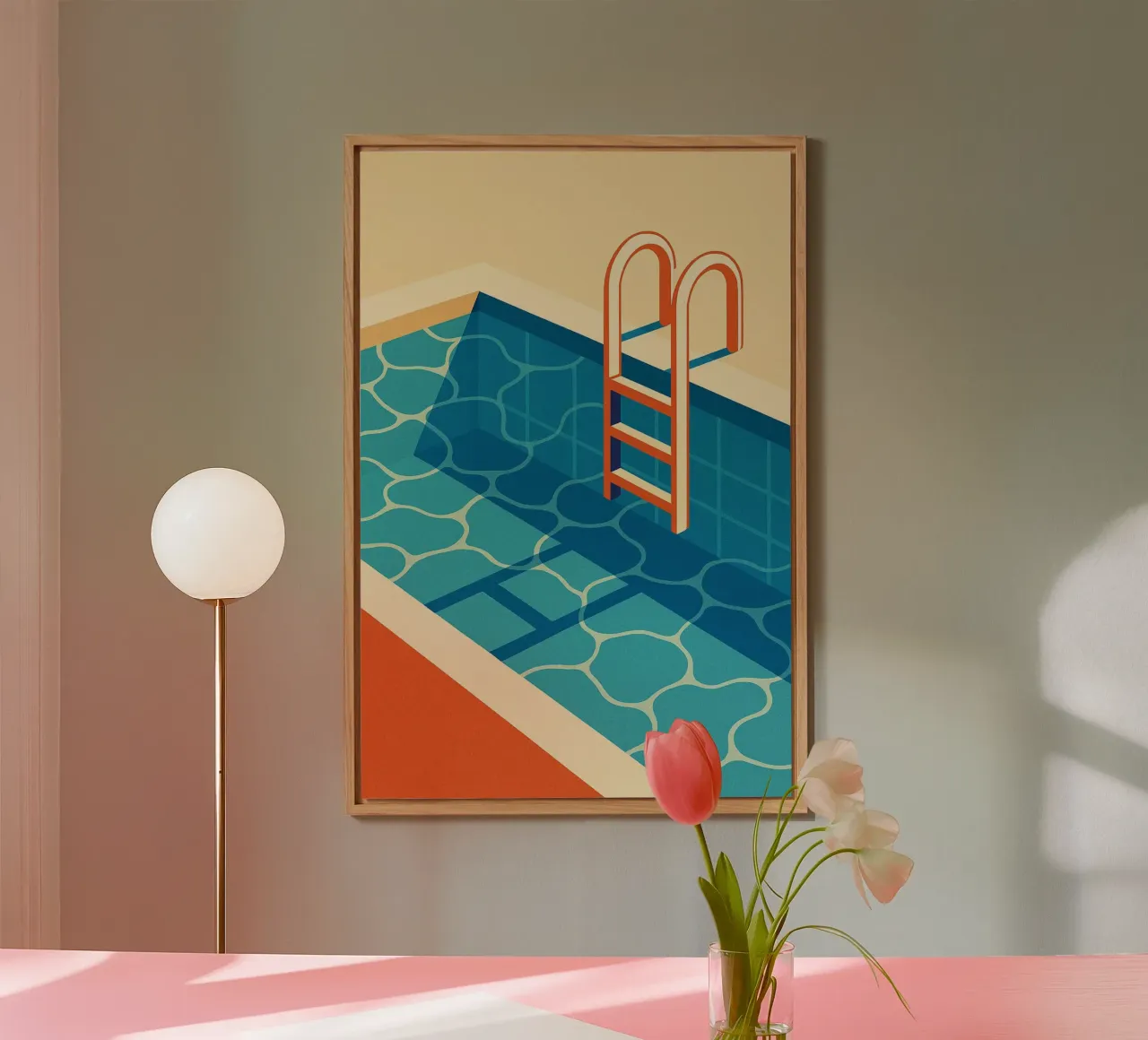 Empty pool with diving board and graphic ladder alu-dibond by JETLAG | affiches voyage
