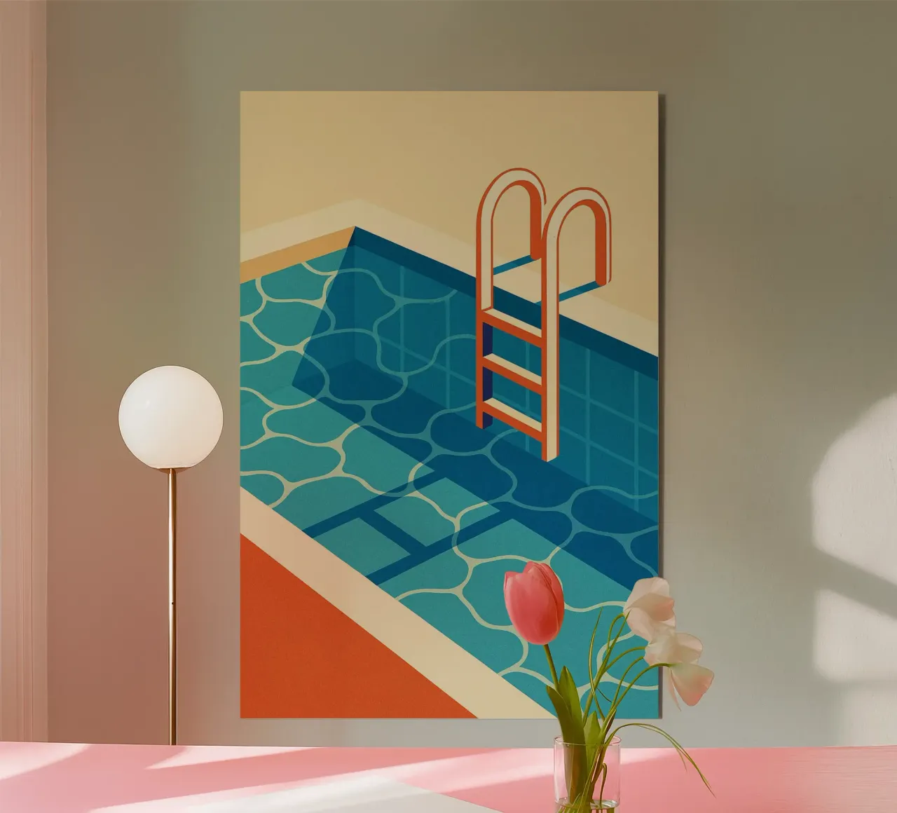 Empty pool with diving board and graphic ladder alu-dibond by JETLAG | affiches voyage