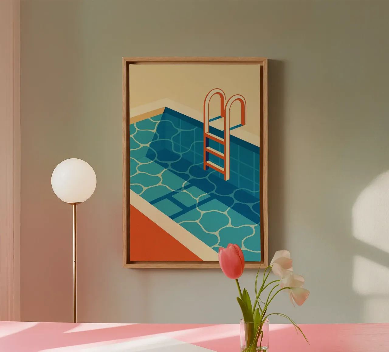 Empty pool with diving board and graphic ladder canvas by JETLAG | affiches voyage