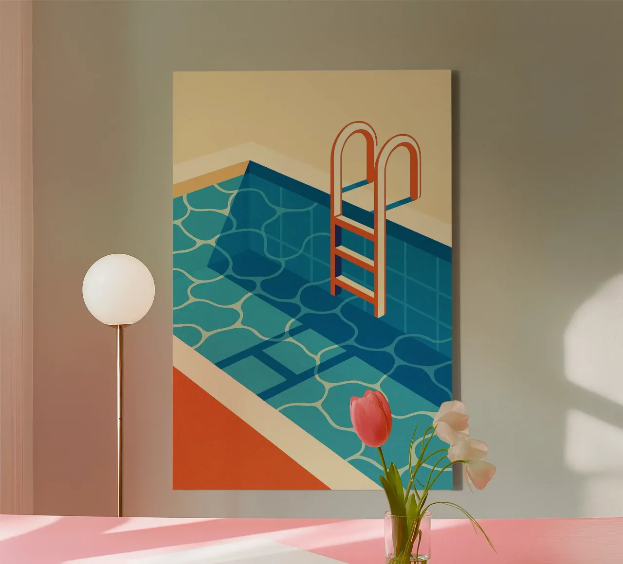 Empty pool with diving board and graphic ladder canvas by JETLAG | affiches voyage