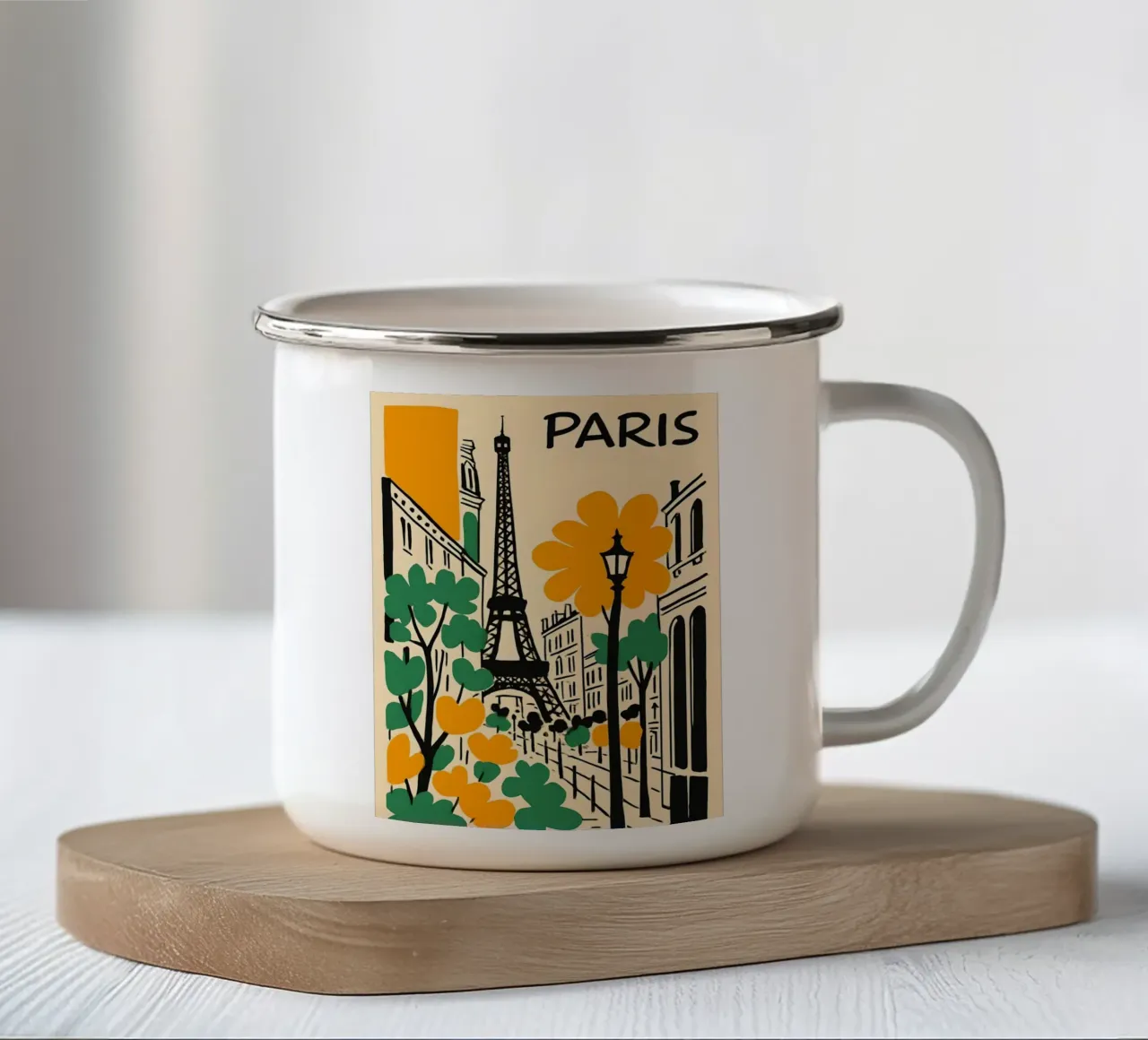 Illustrazione di Parigi con Torre Eiffel tazza in smalto da 🥝 KIWI STORE