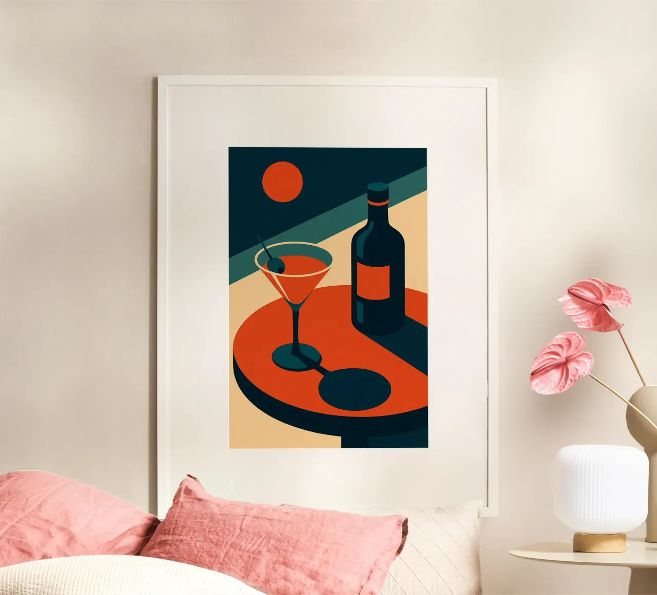Cócteles de mesa retro al atardecer poster de Boissons - Affiches & posters - Retro