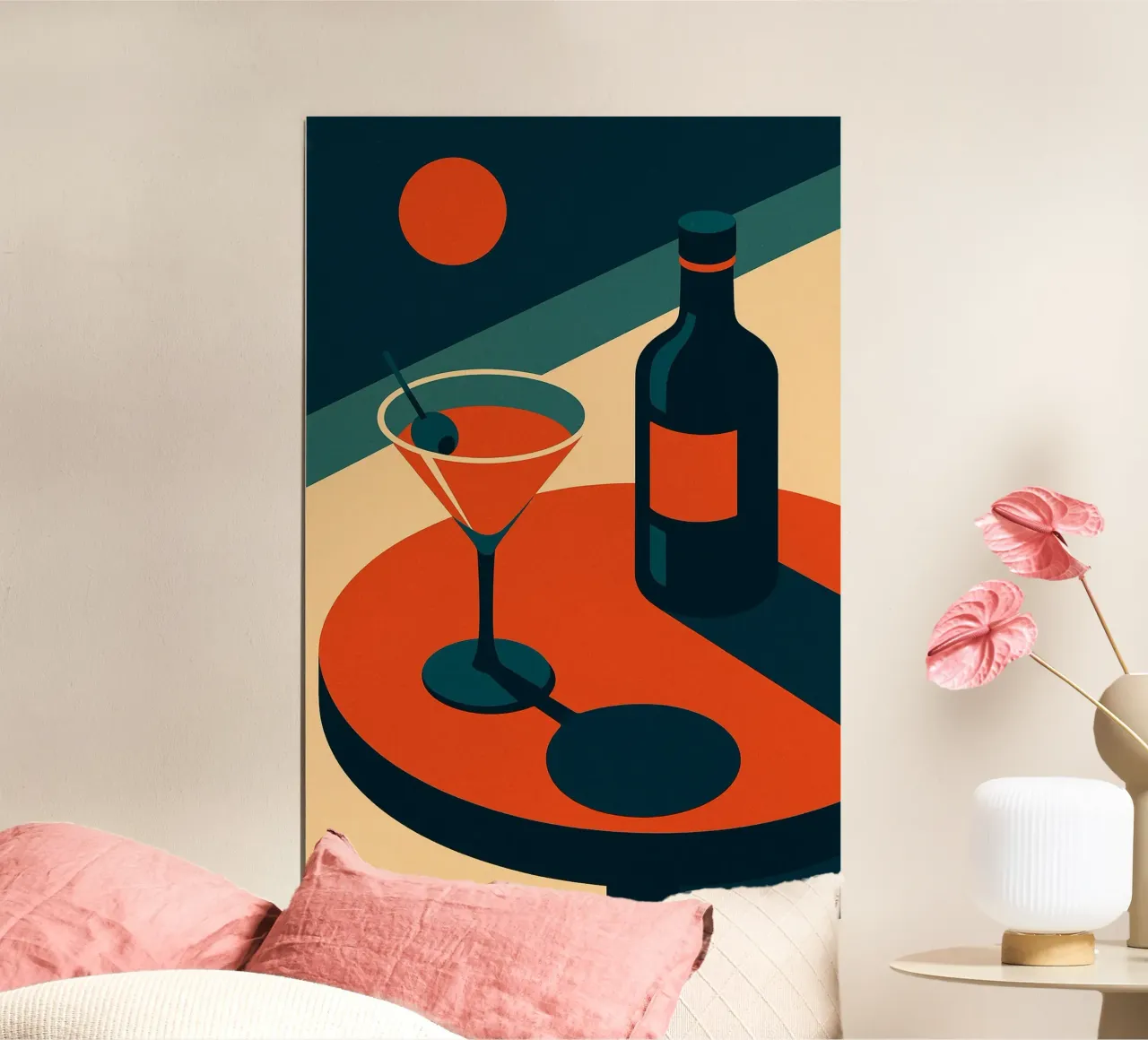 Cócteles de mesa retro al atardecer poster de Boissons - Affiches & posters - Retro
