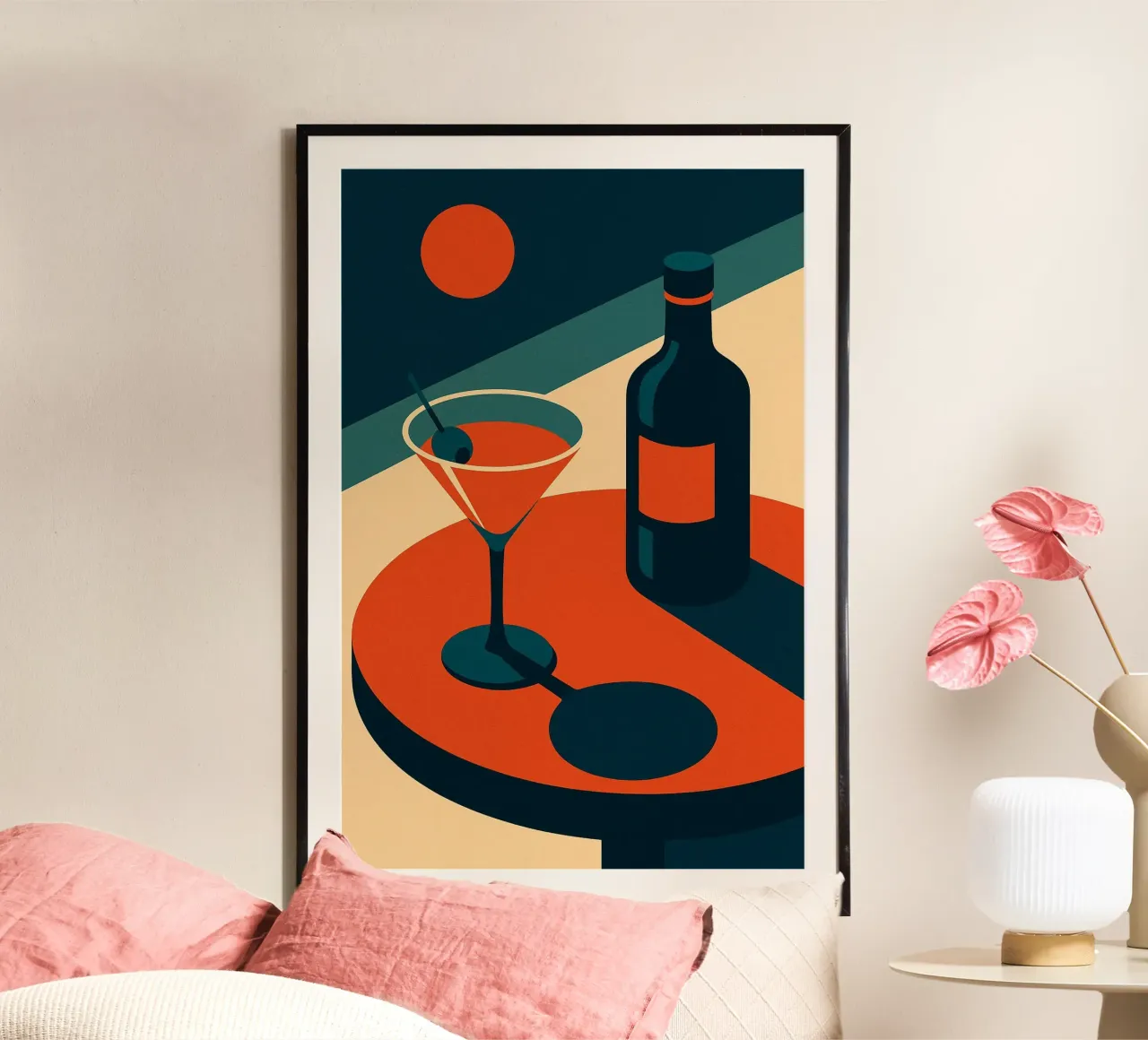 Cócteles de mesa retro al atardecer poster de Boissons - Affiches & posters - Retro