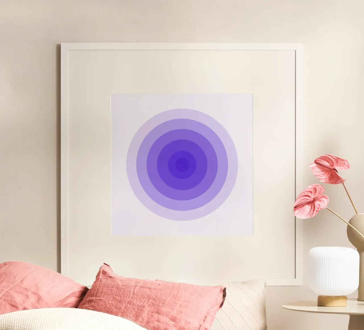 Cerchi blu violetto viola, geometrico minimalista poster con telaio in legno da Lilou Art