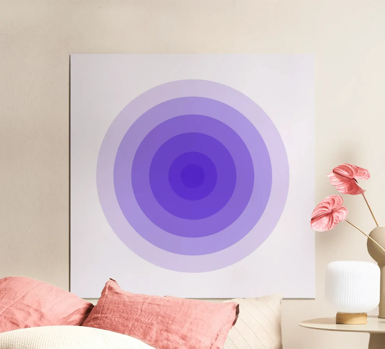 Cerchi blu violetto viola, geometrico minimalista poster con telaio in legno da Lilou Art