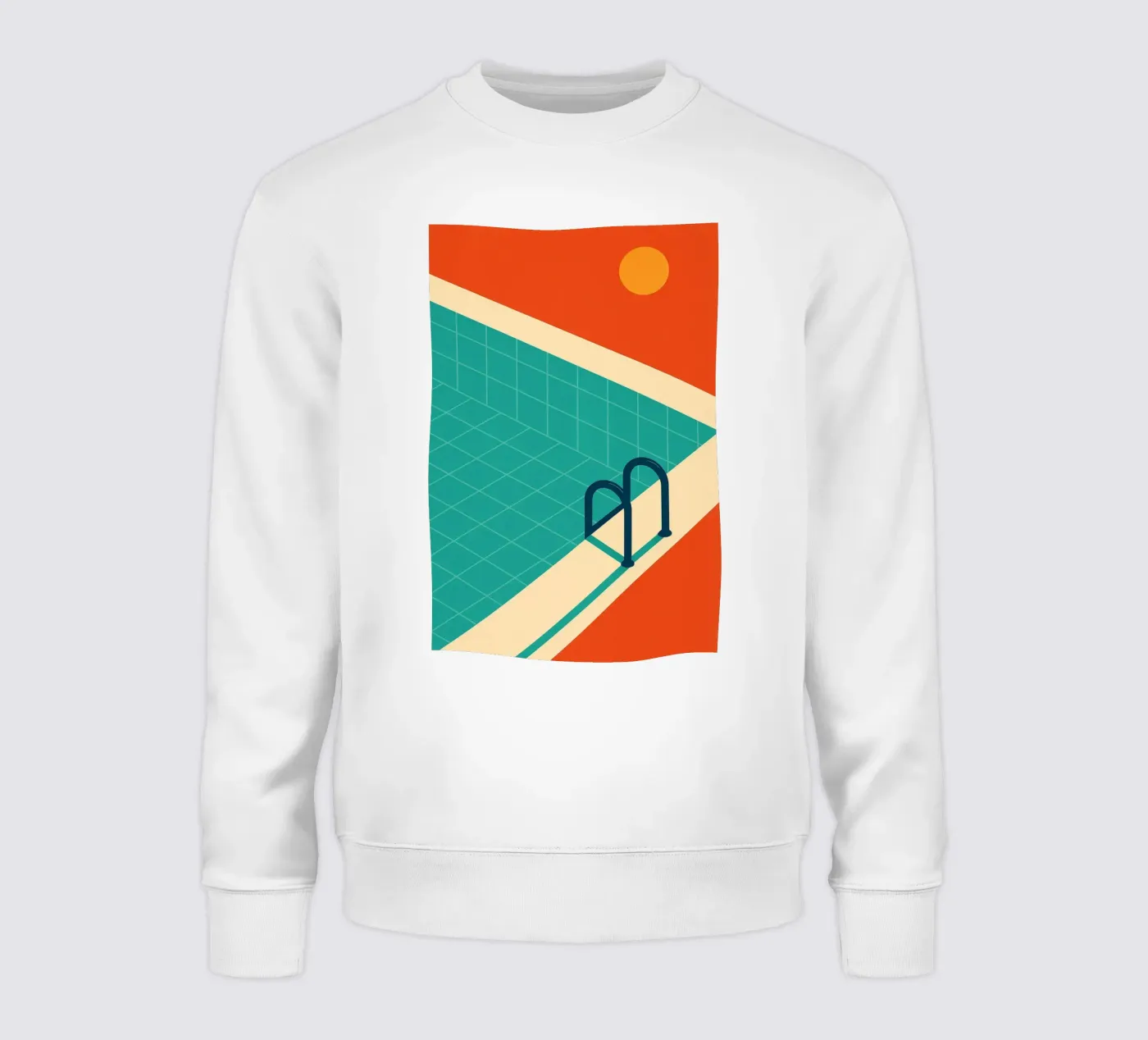 Minimalist retro pool in orange sunshine sweatshirt van JETLAG | affiches voyage