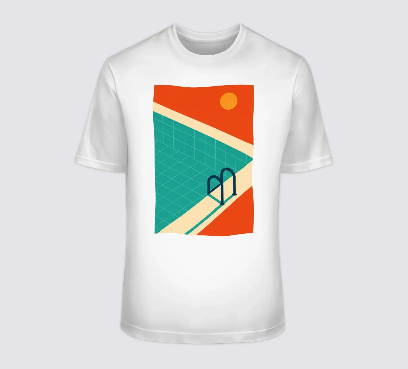 Minimalistisch retro zwembad in oranje zon t-shirt van JETLAG | affiches voyage