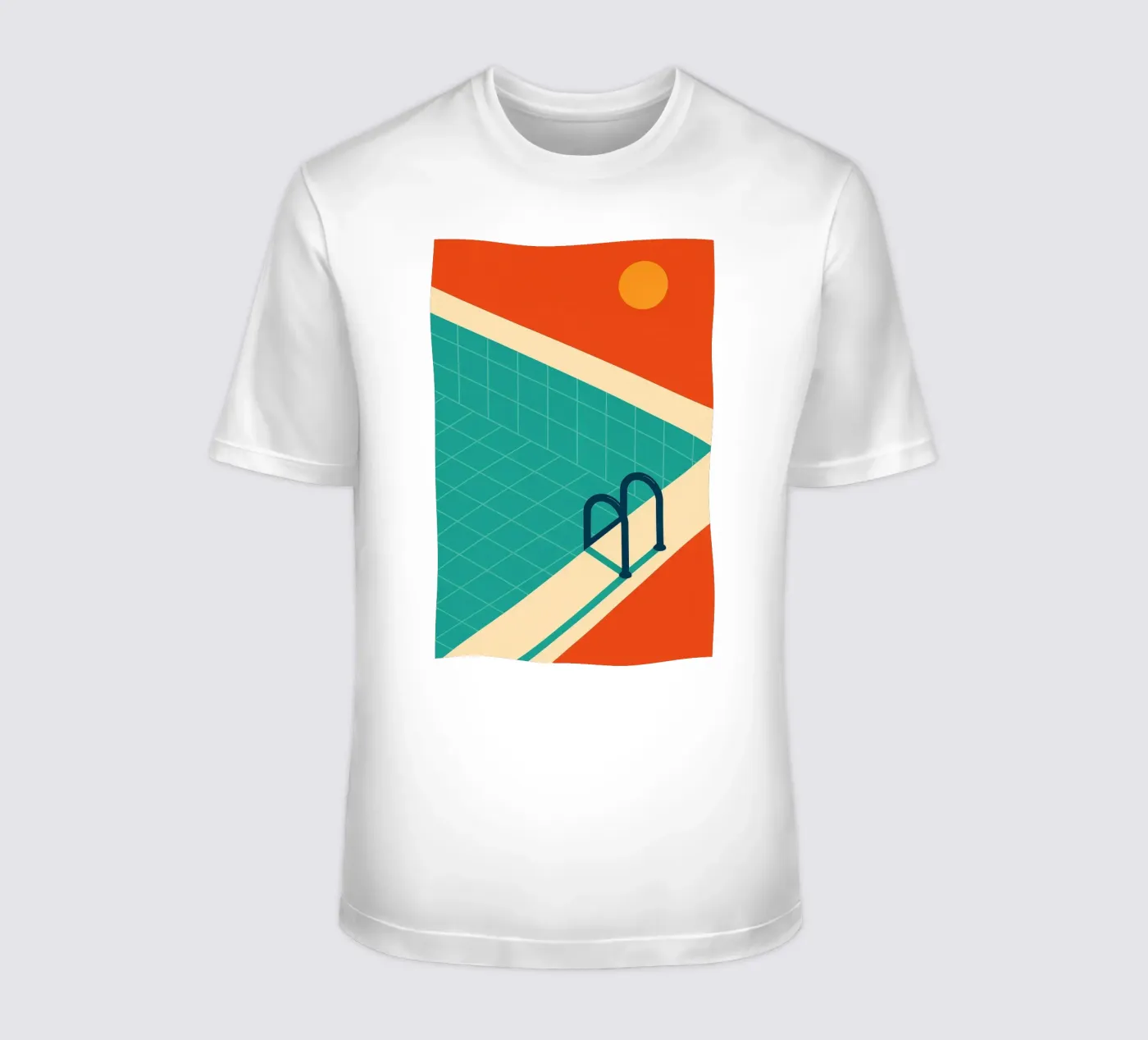 Piscina minimalista retrò con sole arancione t-shirt da JETLAG | affiches voyage