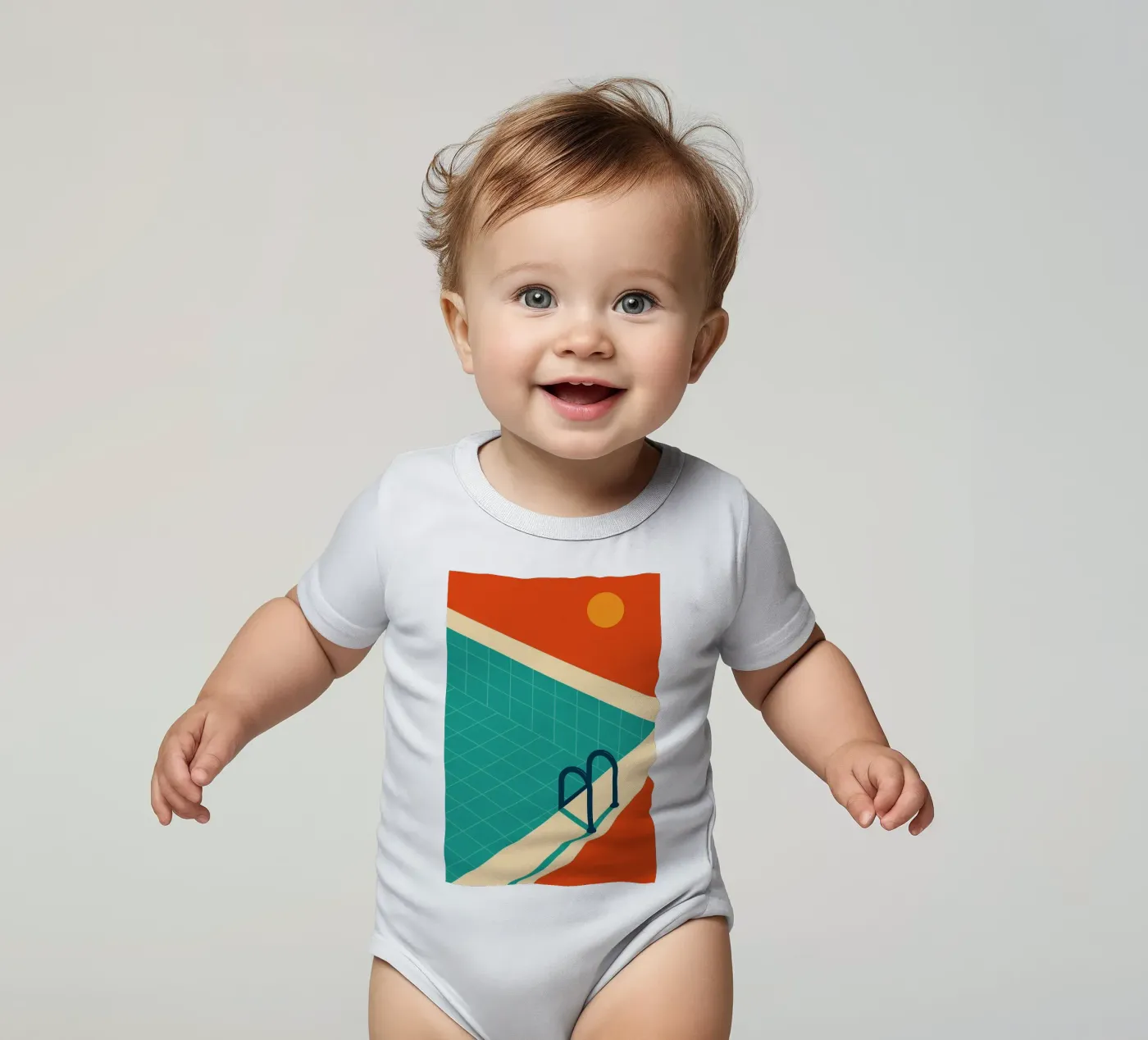 Minimalist retro pool in orange sunshine body neonato maniche corte da JETLAG | affiches voyage