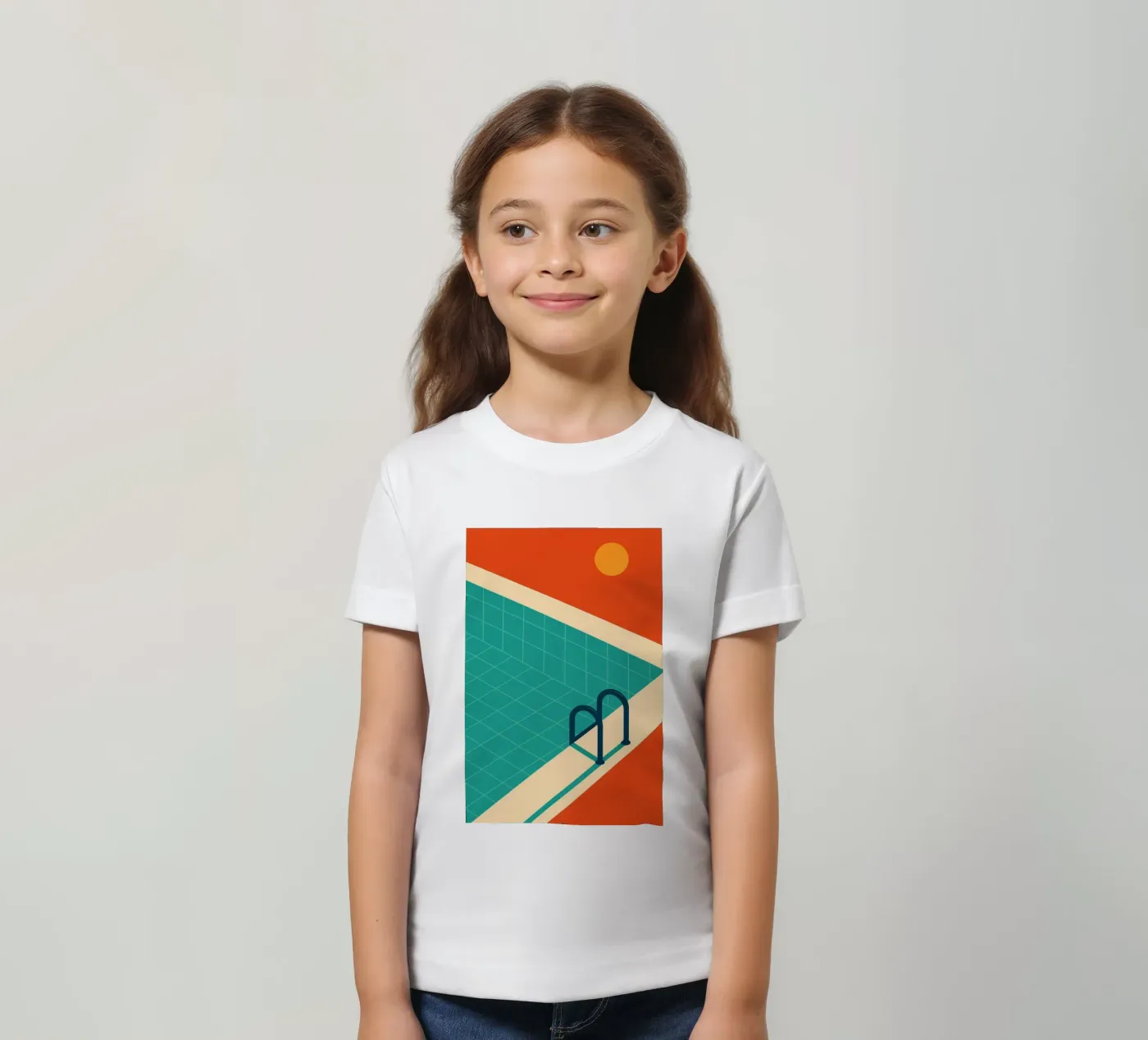 Minimalist retro pool in orange sunshine t-shirt bambini da JETLAG | affiches voyage