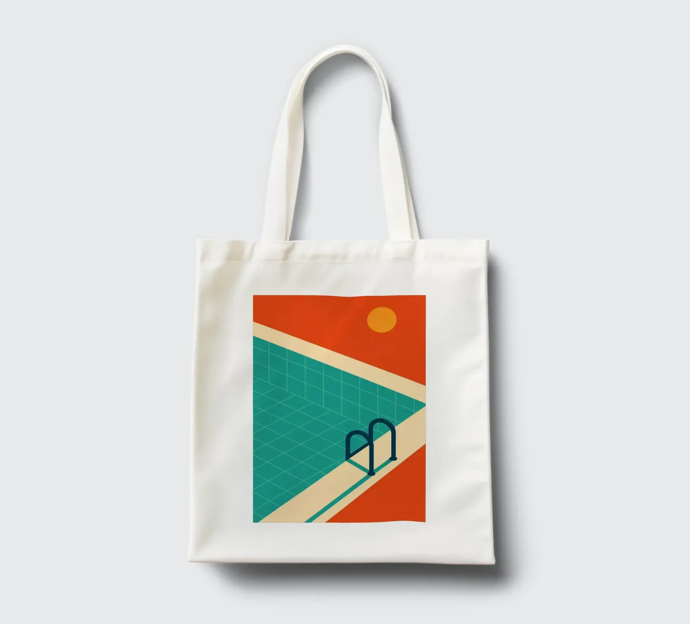 Minimalist retro pool in orange sunshine borsa in juta da JETLAG | affiches voyage