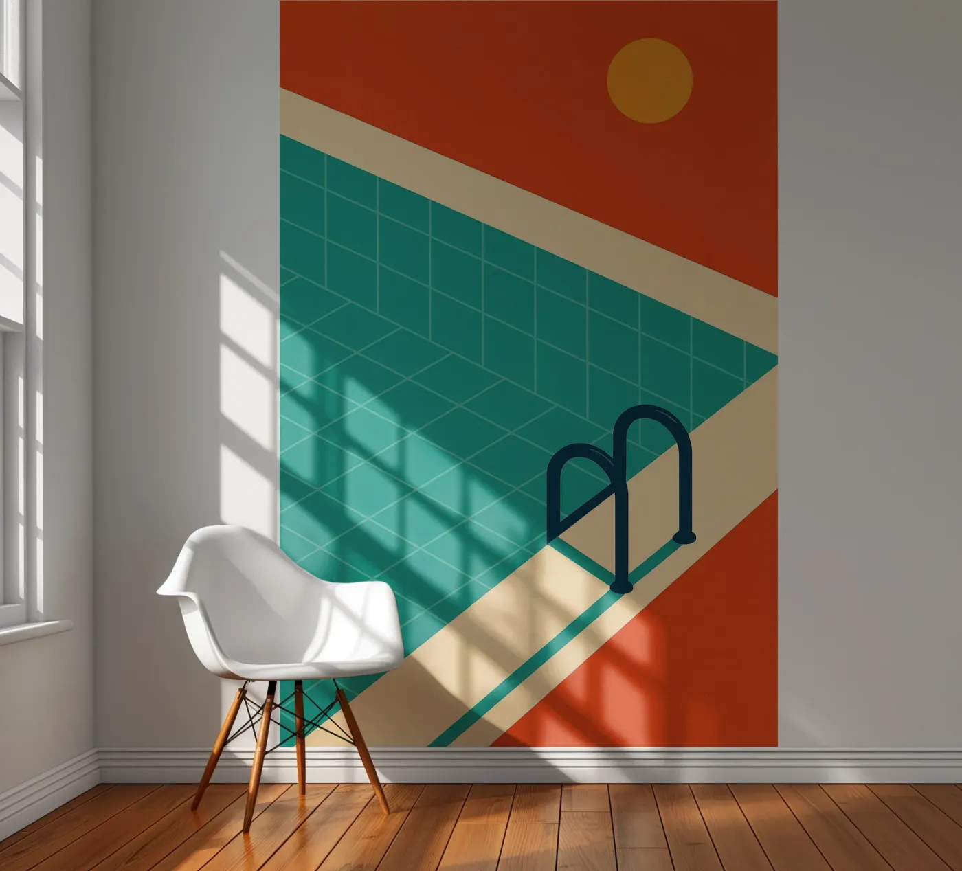 Minimalist retro pool in orange sunshine carta da parati fotografica da JETLAG | affiches voyage