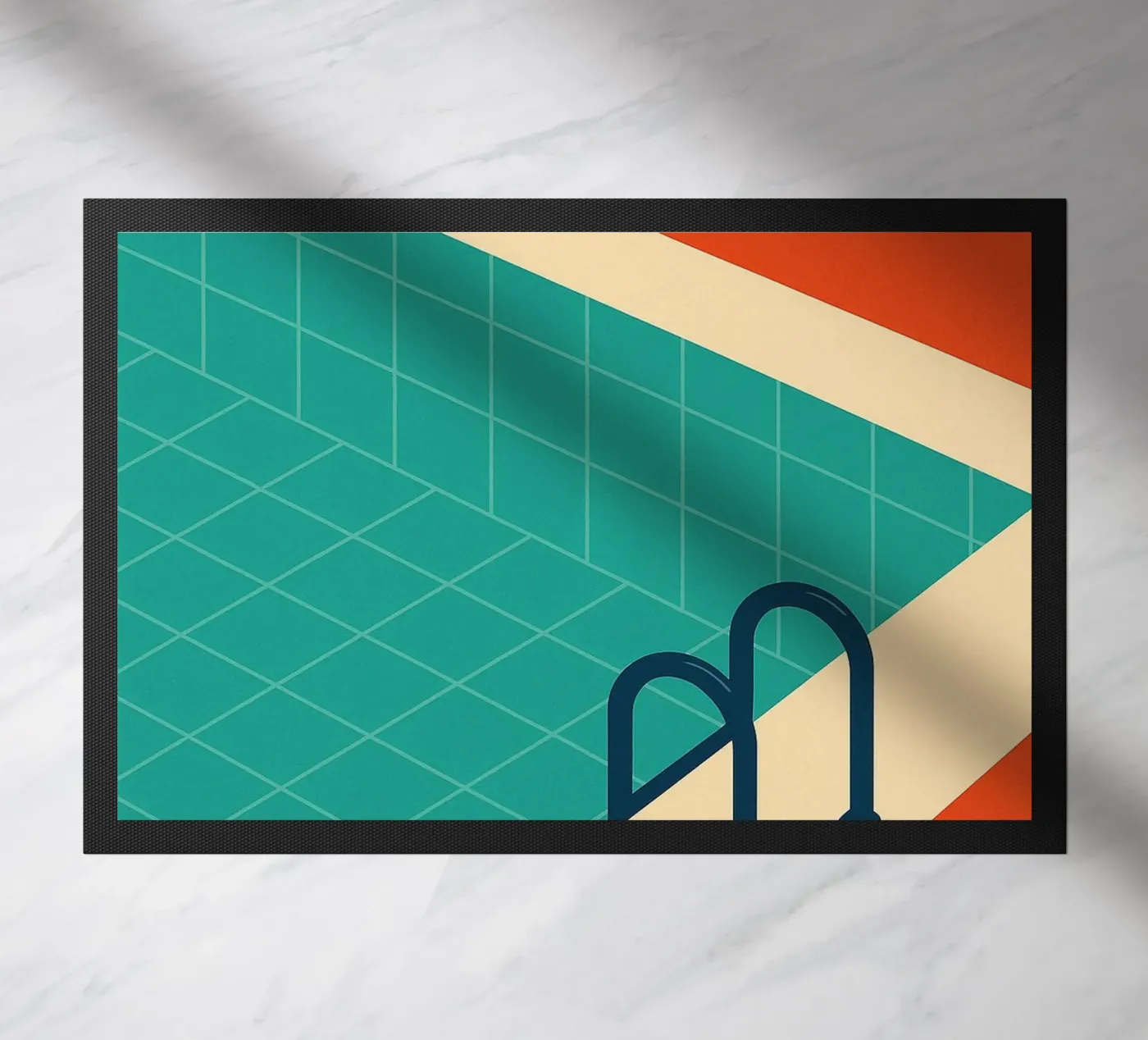 Minimalistisch retro zwembad in oranje zon deurmat van JETLAG | affiches voyage