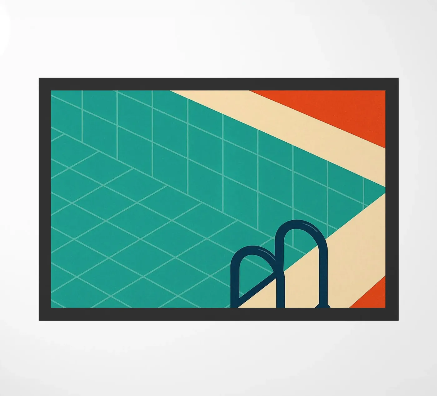 Minimalistisch retro zwembad in oranje zon deurmat van JETLAG | affiches voyage