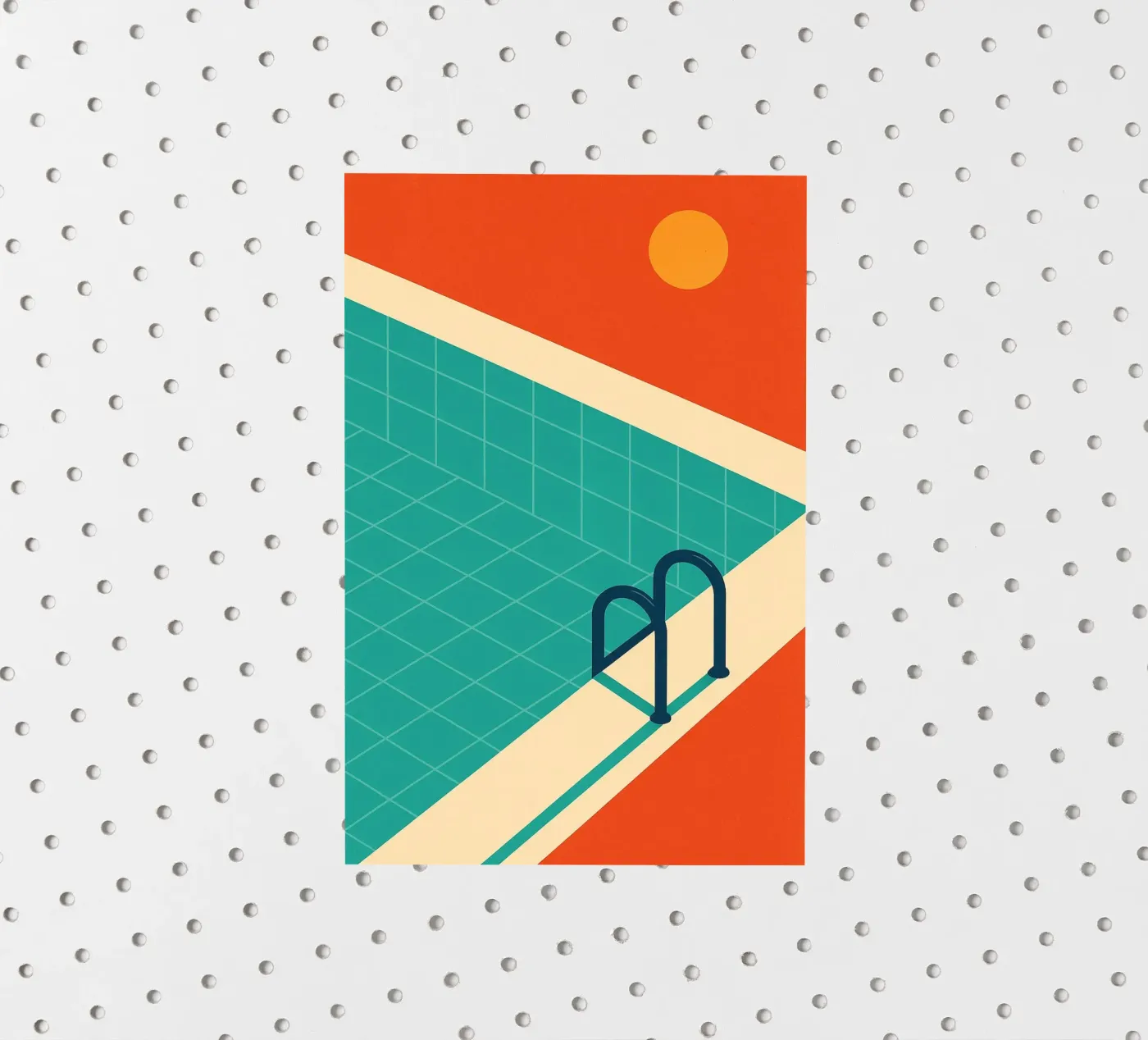 Piscina minimalista retrò con sole arancione adesivo da JETLAG | affiches voyage