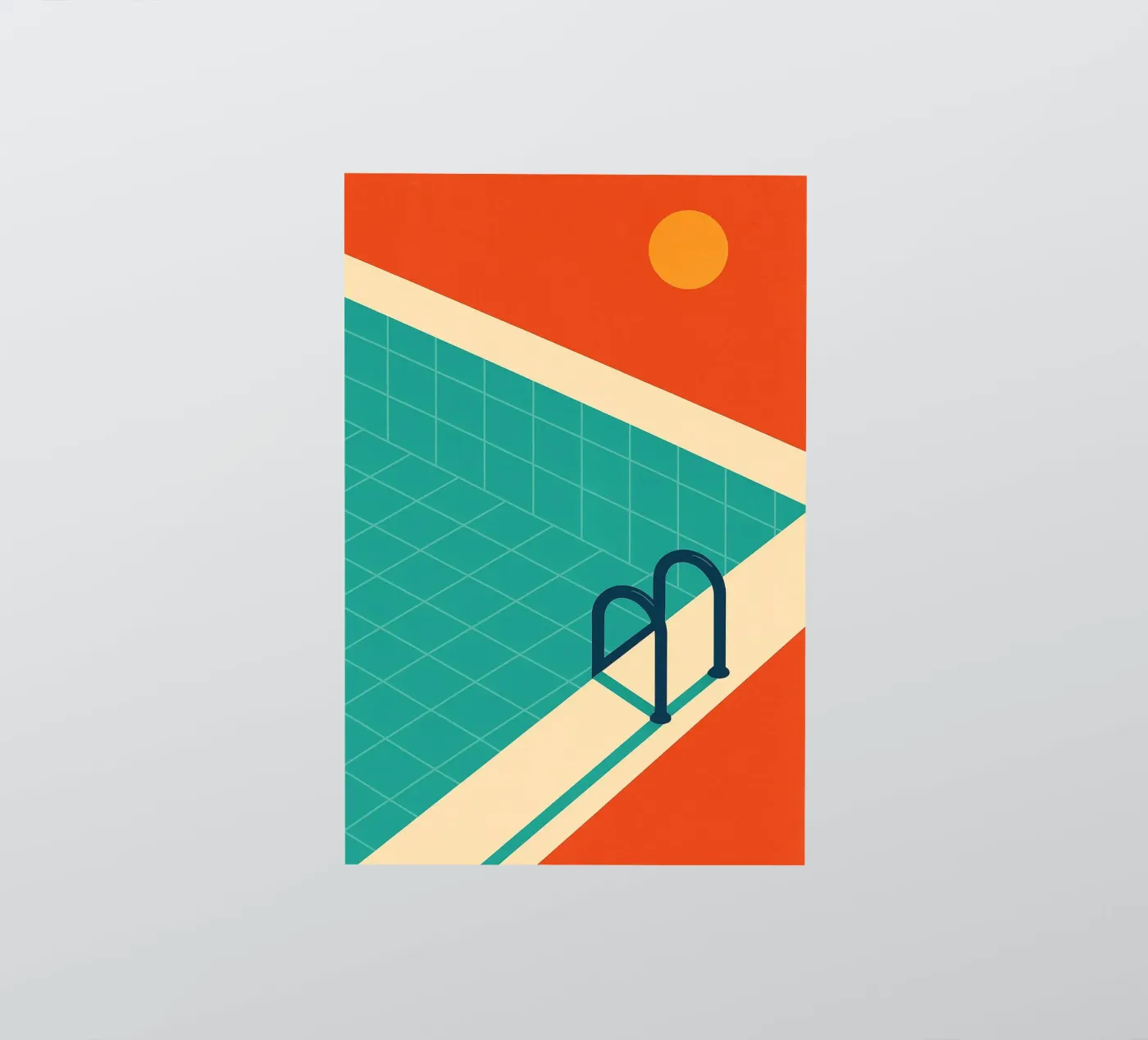 Piscina minimalista retrò con sole arancione adesivo da JETLAG | affiches voyage