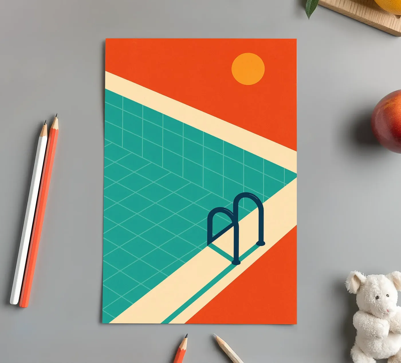 Minimalist retro pool in orange sunshine foglio adesivo da JETLAG | affiches voyage