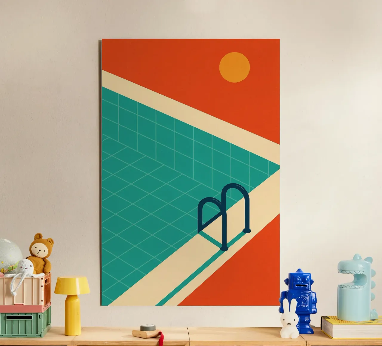 Minimalist retro pool in orange sunshine alu-dibond by JETLAG | affiches voyage