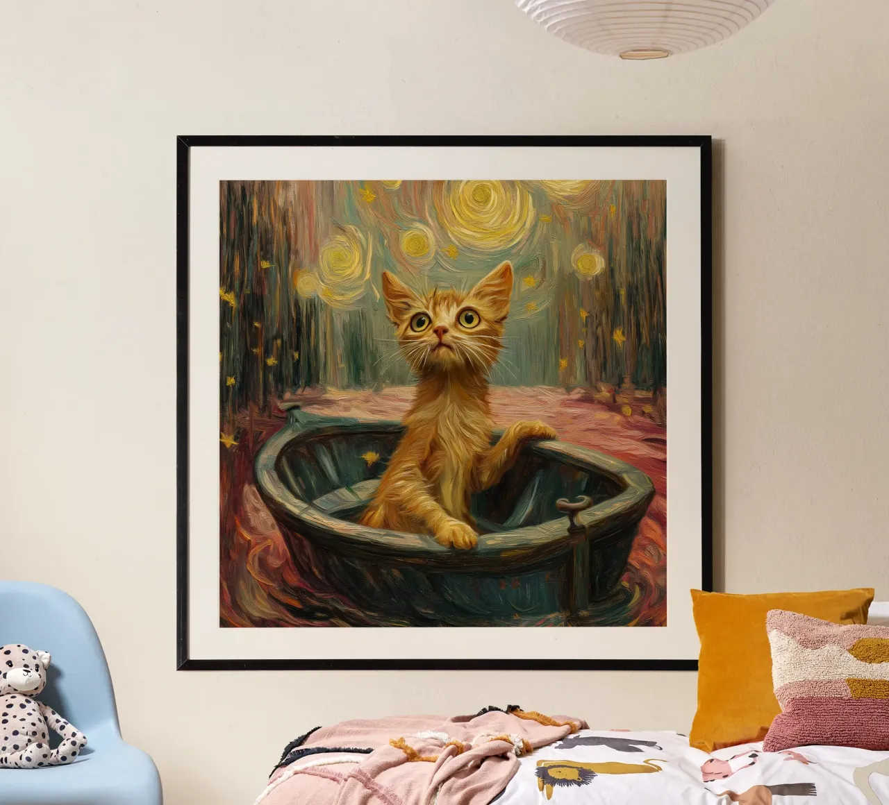 Gatto in pittura poster con telaio in alluminio da Motivate-Today