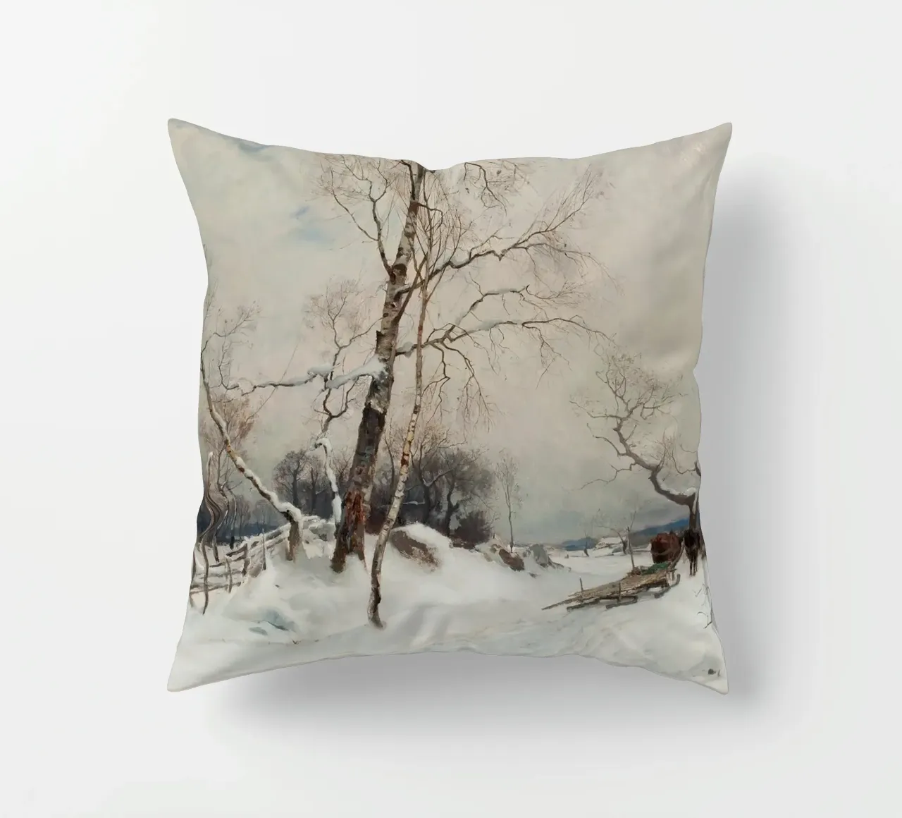 George Inness Paesaggio invernale - Strada innevata e viaggiatori cuscino da ClubArt