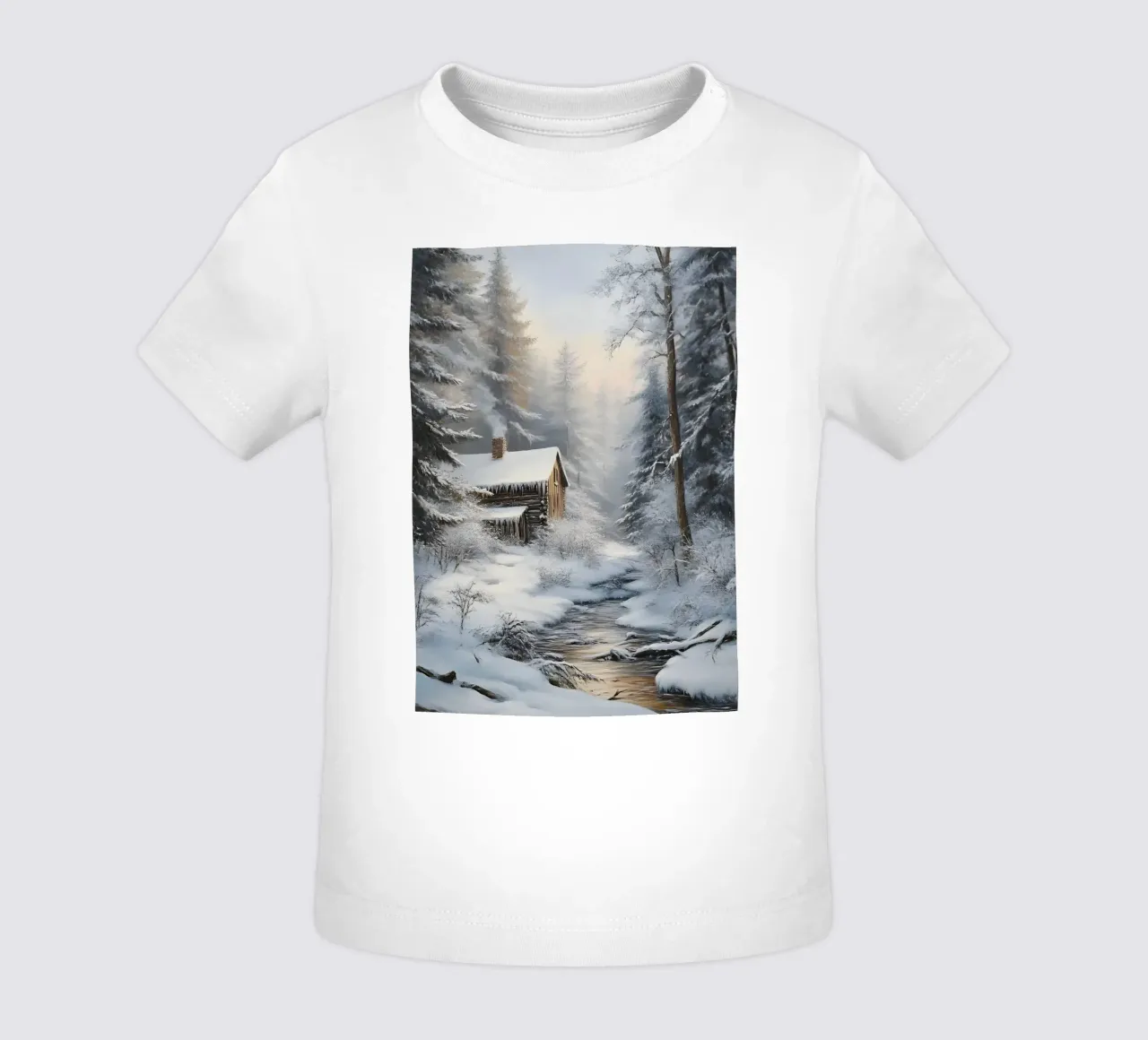 Accogliente casetta di legno invernale Stream Art - Nascondiglio nella foresta innevata maglietta neonato da ClubArt
