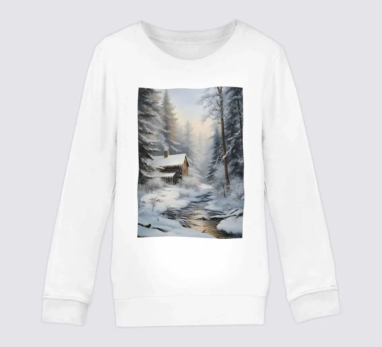 Accogliente casetta di legno invernale Stream Art - Nascondiglio nella foresta innevata felpa bambino da ClubArt