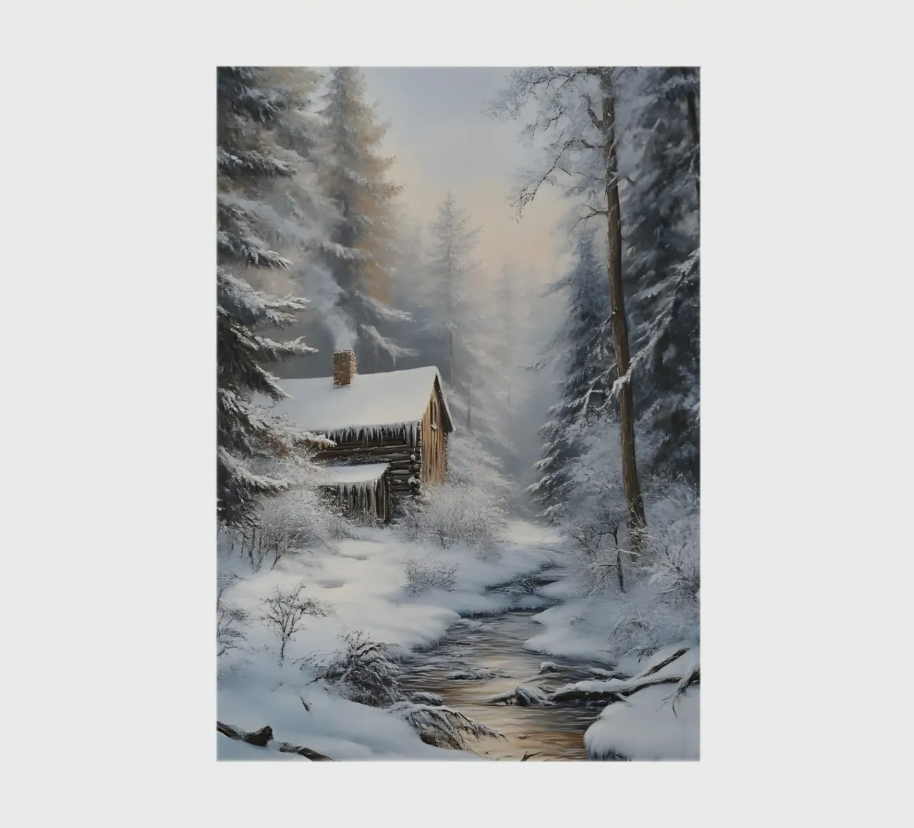 Cozy Winter Log Cabin Stream Art - Snowy Forest Hideaway notebook by ClubArt