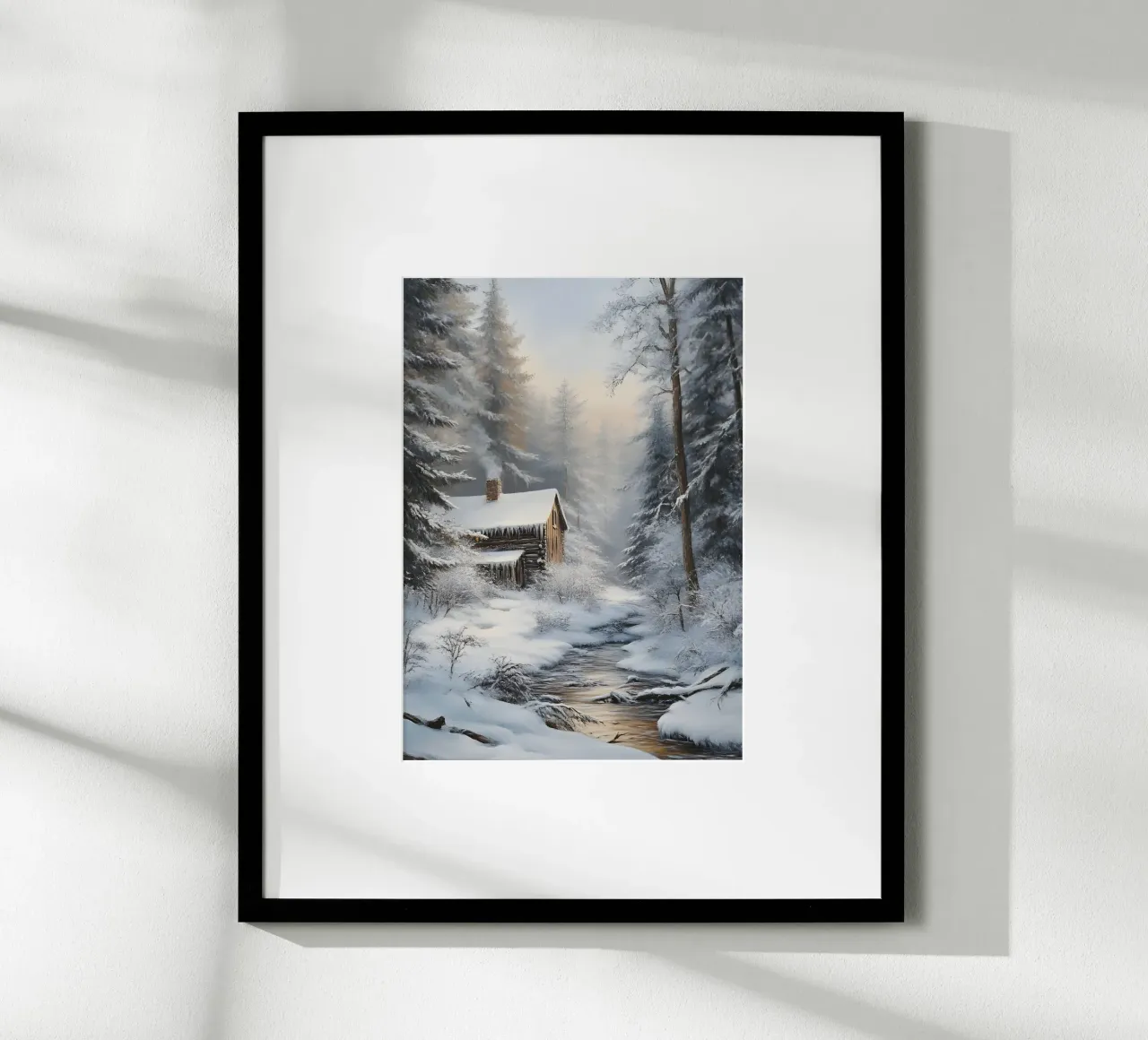Accogliente casetta di legno invernale Stream Art - Nascondiglio nella foresta innevata carta hahnemühle da ClubArt