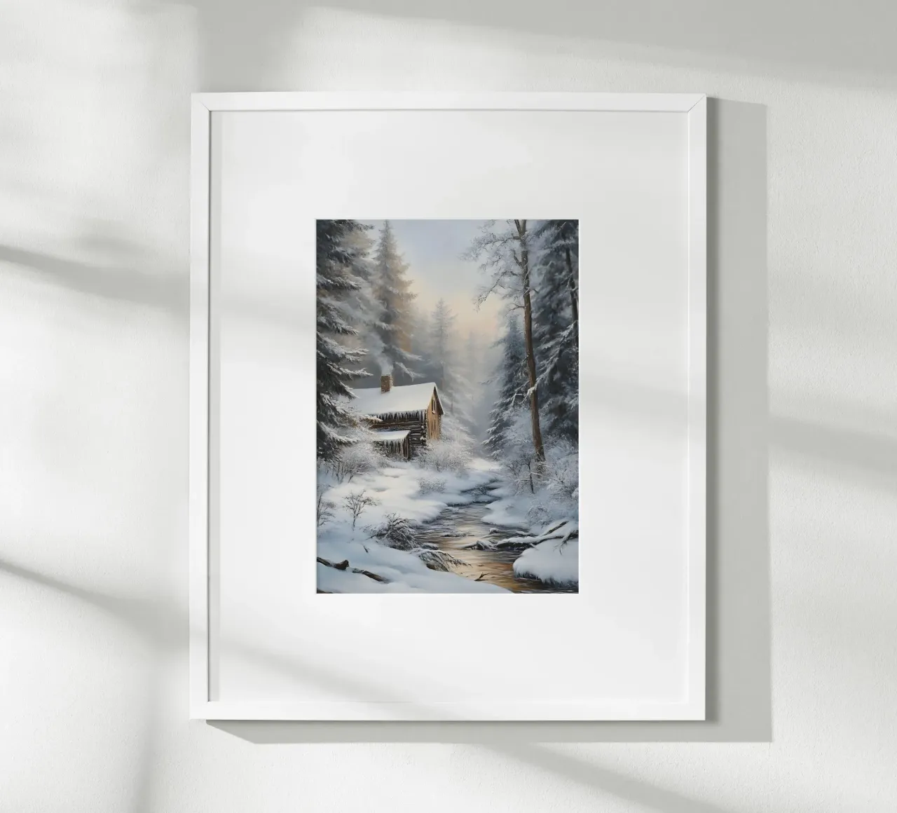Accogliente casetta di legno invernale Stream Art - Nascondiglio nella foresta innevata carta hahnemühle da ClubArt