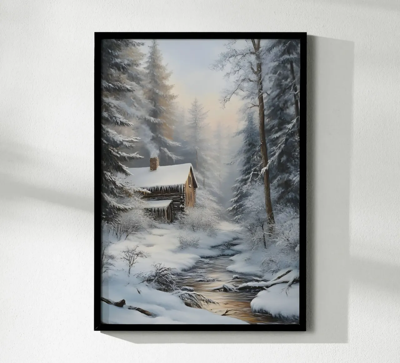Accogliente casetta di legno invernale Stream Art - Nascondiglio nella foresta innevata carta hahnemühle da ClubArt