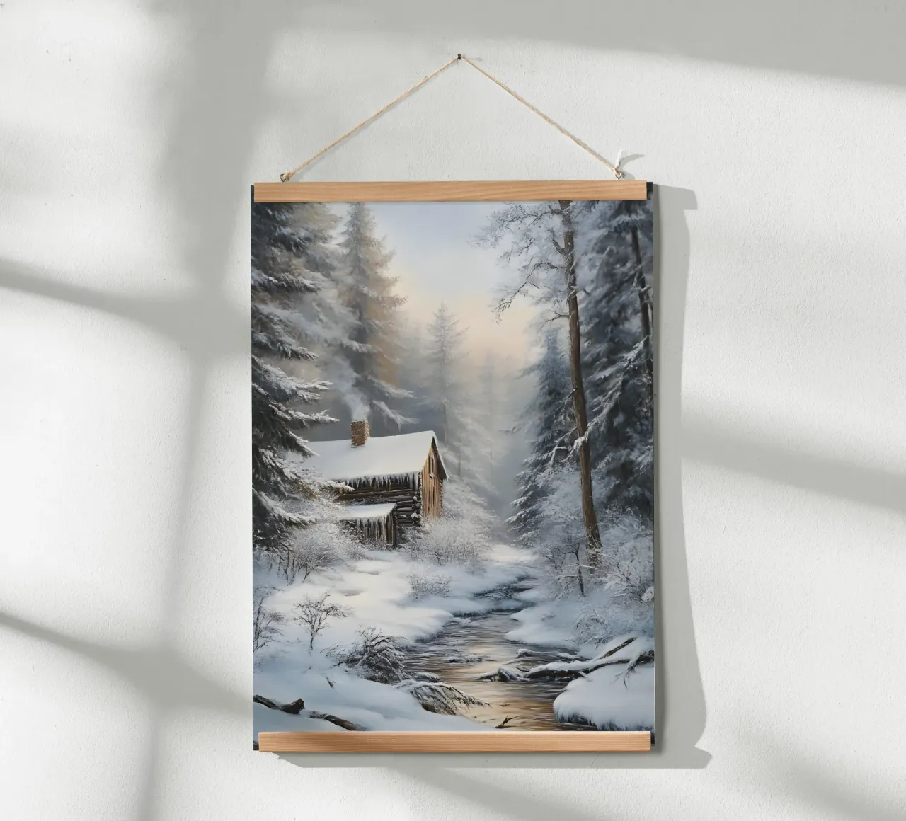 Accogliente casetta di legno invernale Stream Art - Nascondiglio nella foresta innevata carta hahnemühle da ClubArt