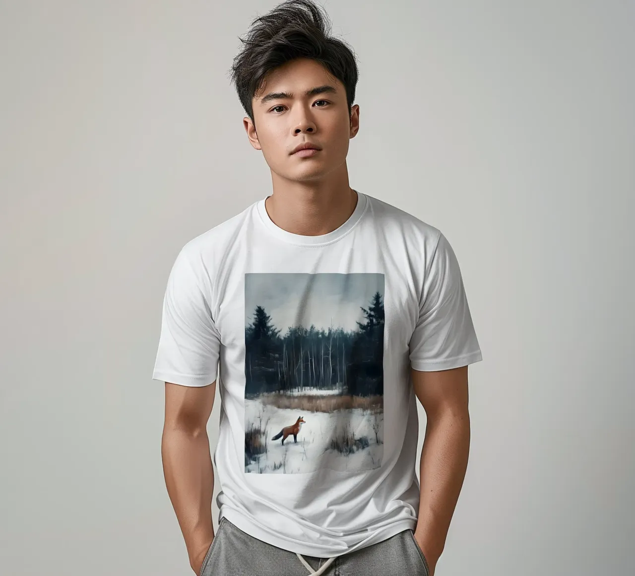Red Fox Snowy Forest Art Print - Vida salvaje invernal camiseta de ClubArt