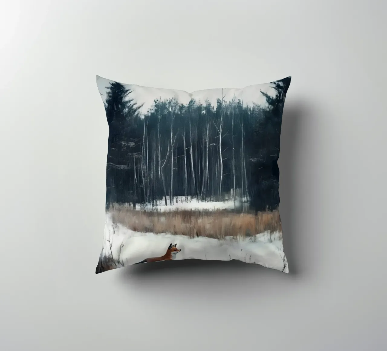 Red Fox Snowy Forest Art Print - Winter Wildlife decorative cushion by ClubArt