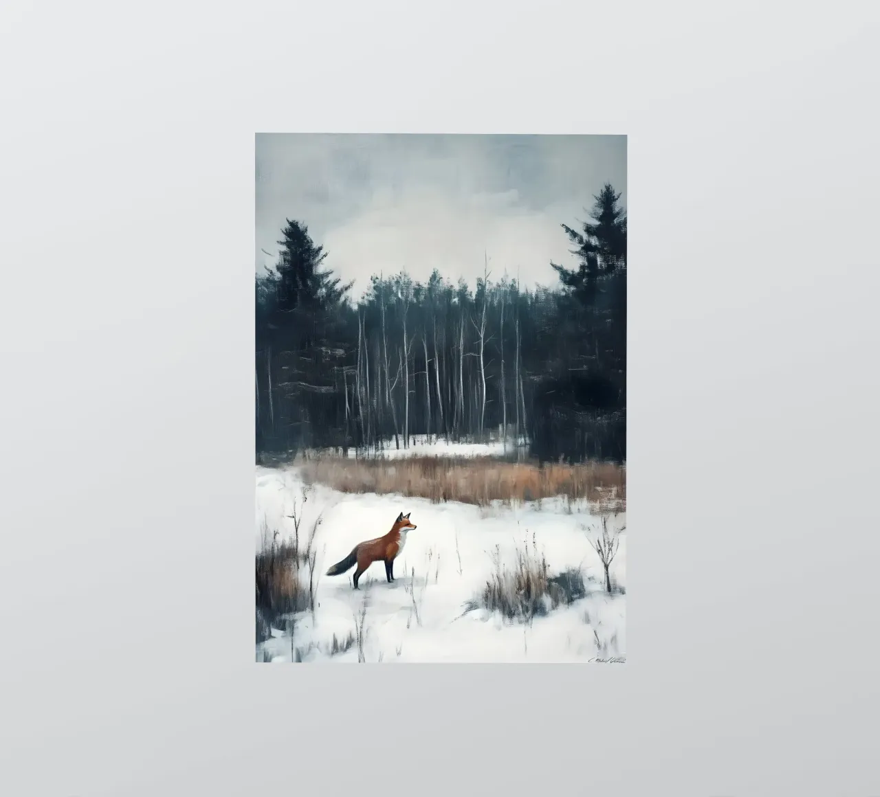 Red Fox Snowy Forest Art Print - Vida salvaje invernal pegatina de ClubArt
