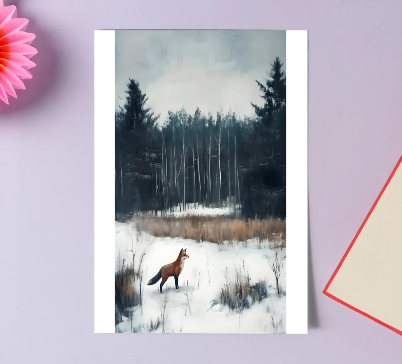 Red Fox Snowy Forest Art Print - Winter Wildlife sticker sheet by ClubArt