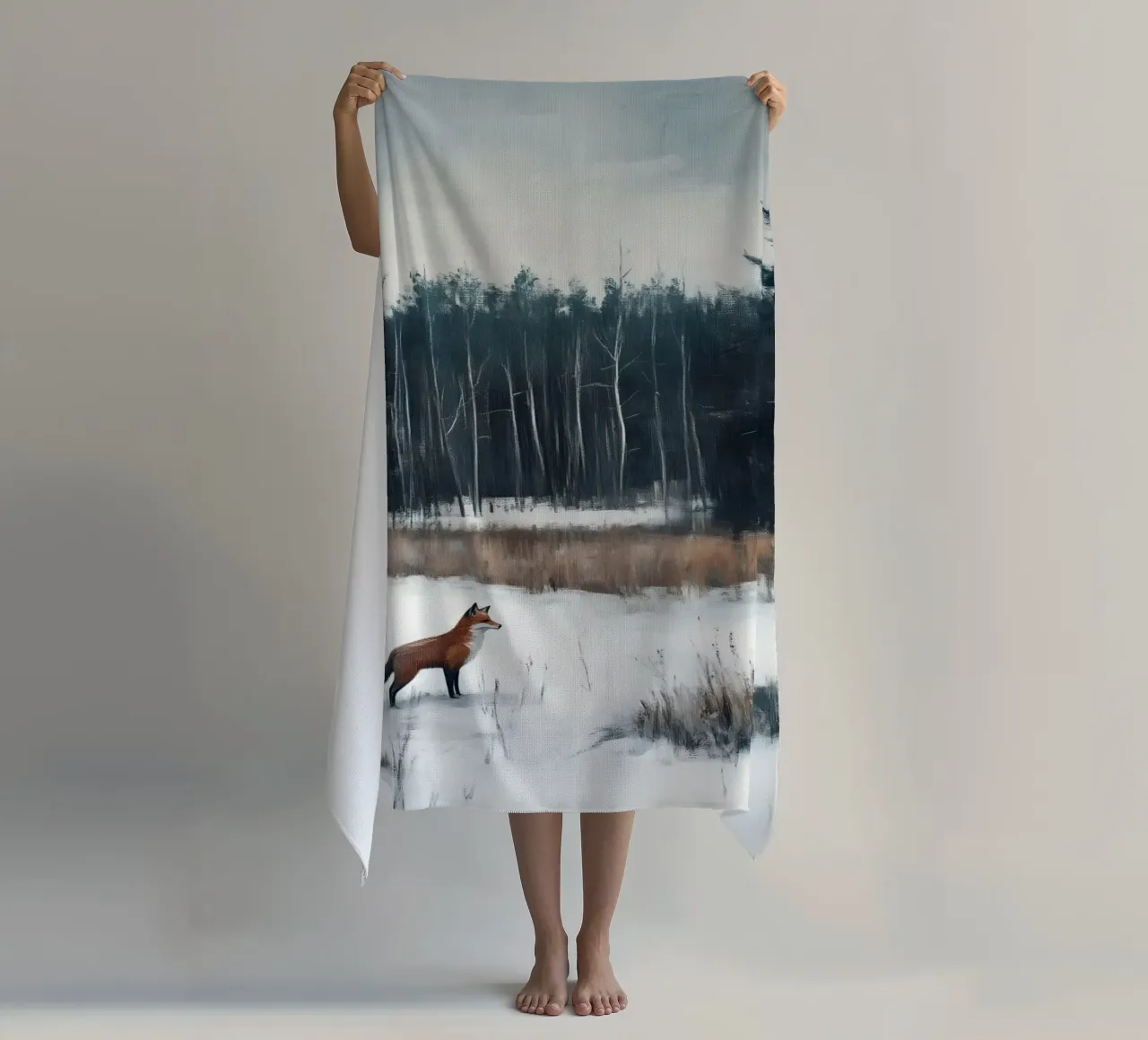 Rotfuchs Snowy Forest Kunstdruck - Winter Wildlife Strandtuch von ClubArt