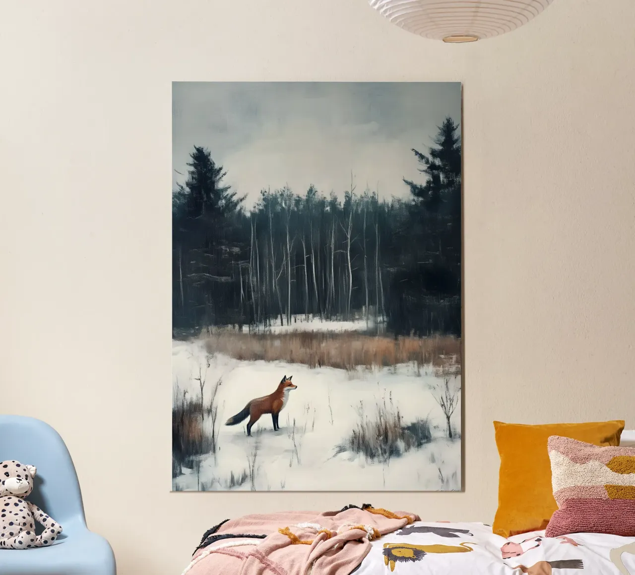 Red Fox Snowy Forest Art Print - Vida salvaje invernal aluminio dibond de ClubArt