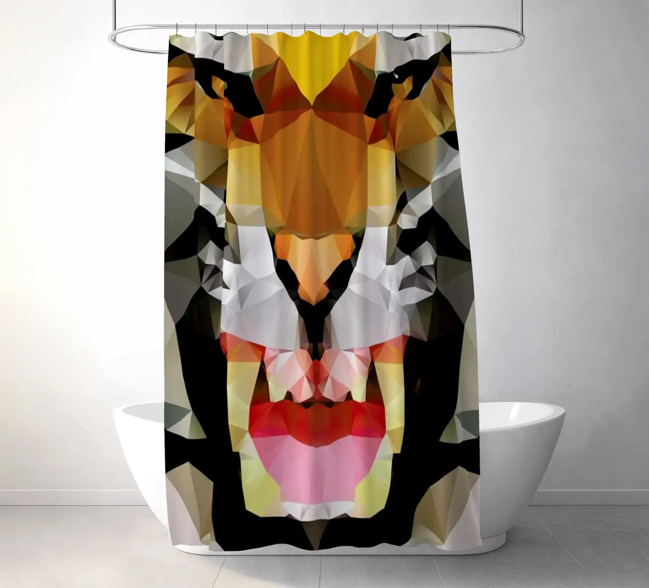 Geo Tiger shower curtain by Three Of The Possessed