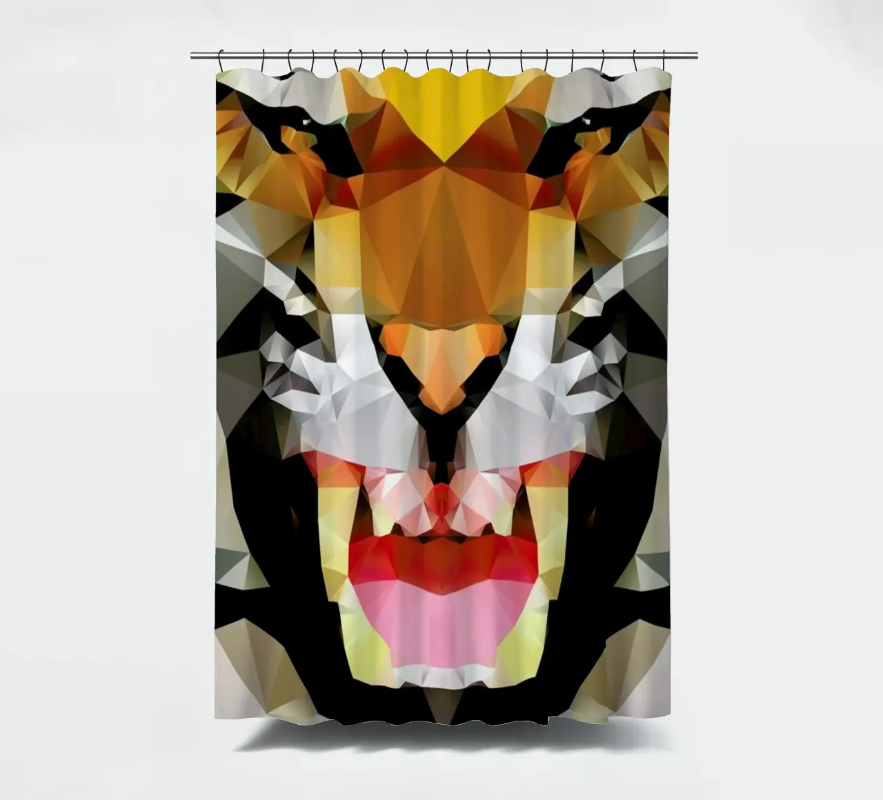 Geo Tiger shower curtain by Three Of The Possessed
