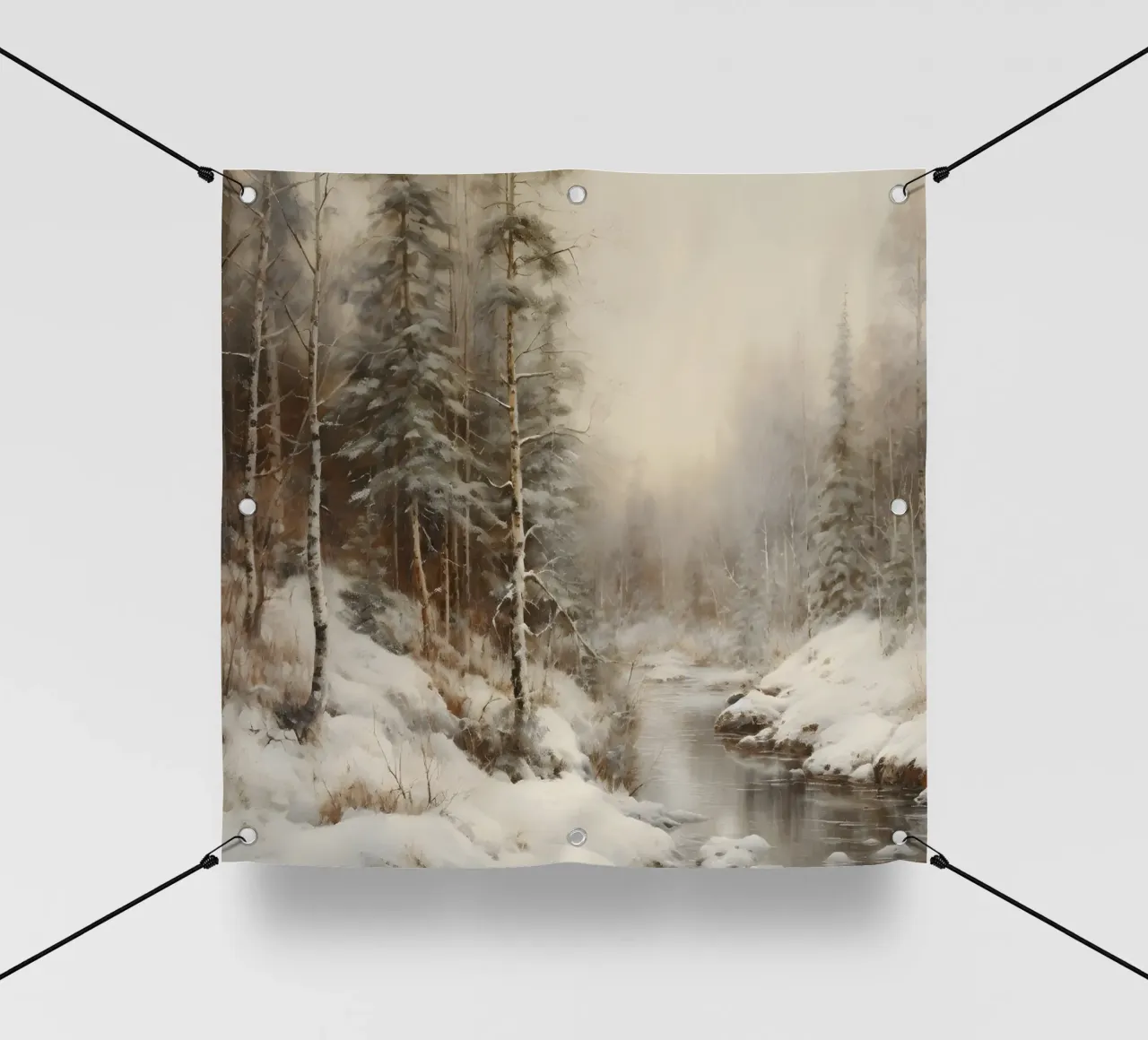 Serene Winter Forest Stream Art Print - Snowy Landscape pvc cover by ClubArt
