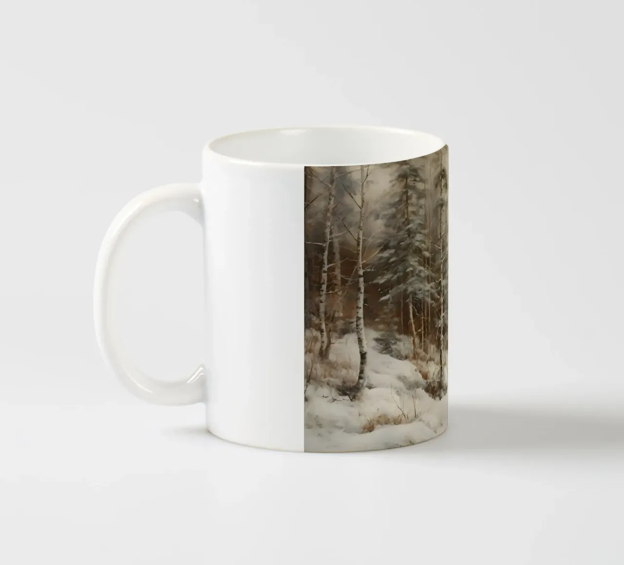 Serene Winter Forest Stream Art Print - Besneeuwd Landschap keramische mok van ClubArt
