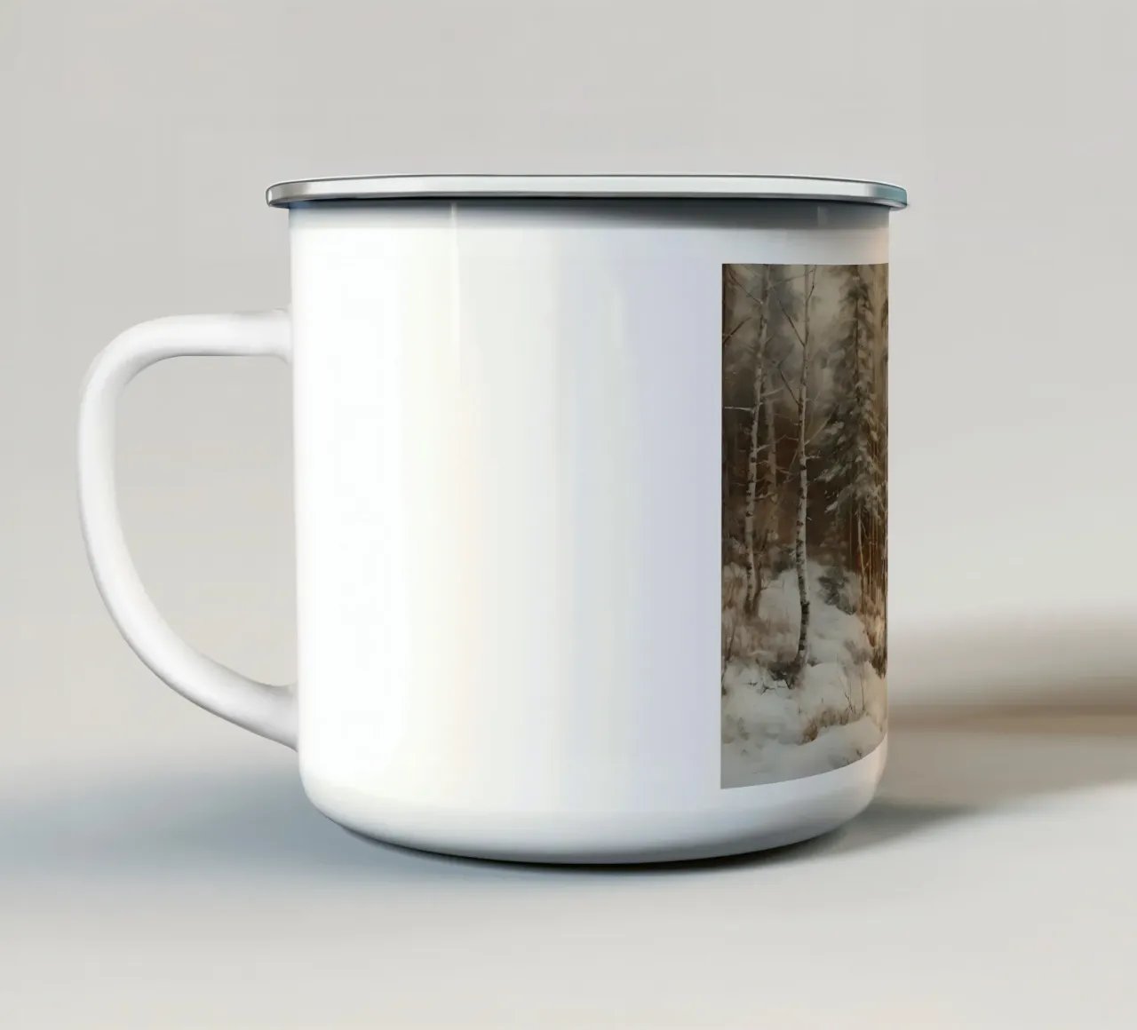 Serene Winter Forest Stream Art Print - Besneeuwd Landschap emaille mok van ClubArt