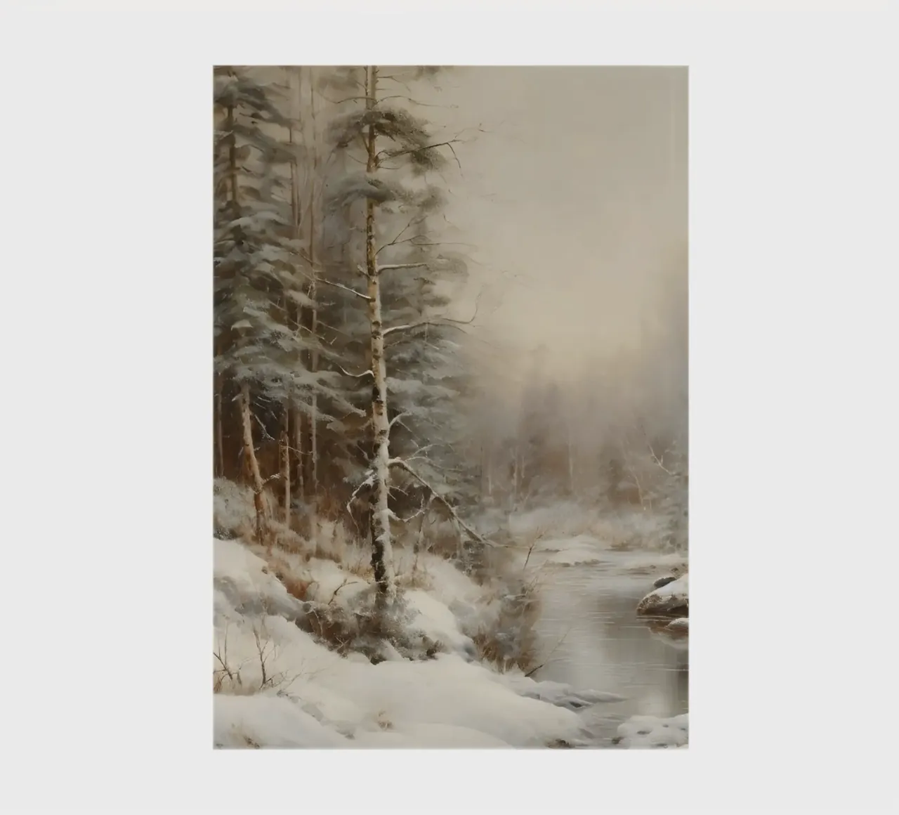 Serene Winter Forest Stream Art Print - Snowy Landscape notebook by ClubArt