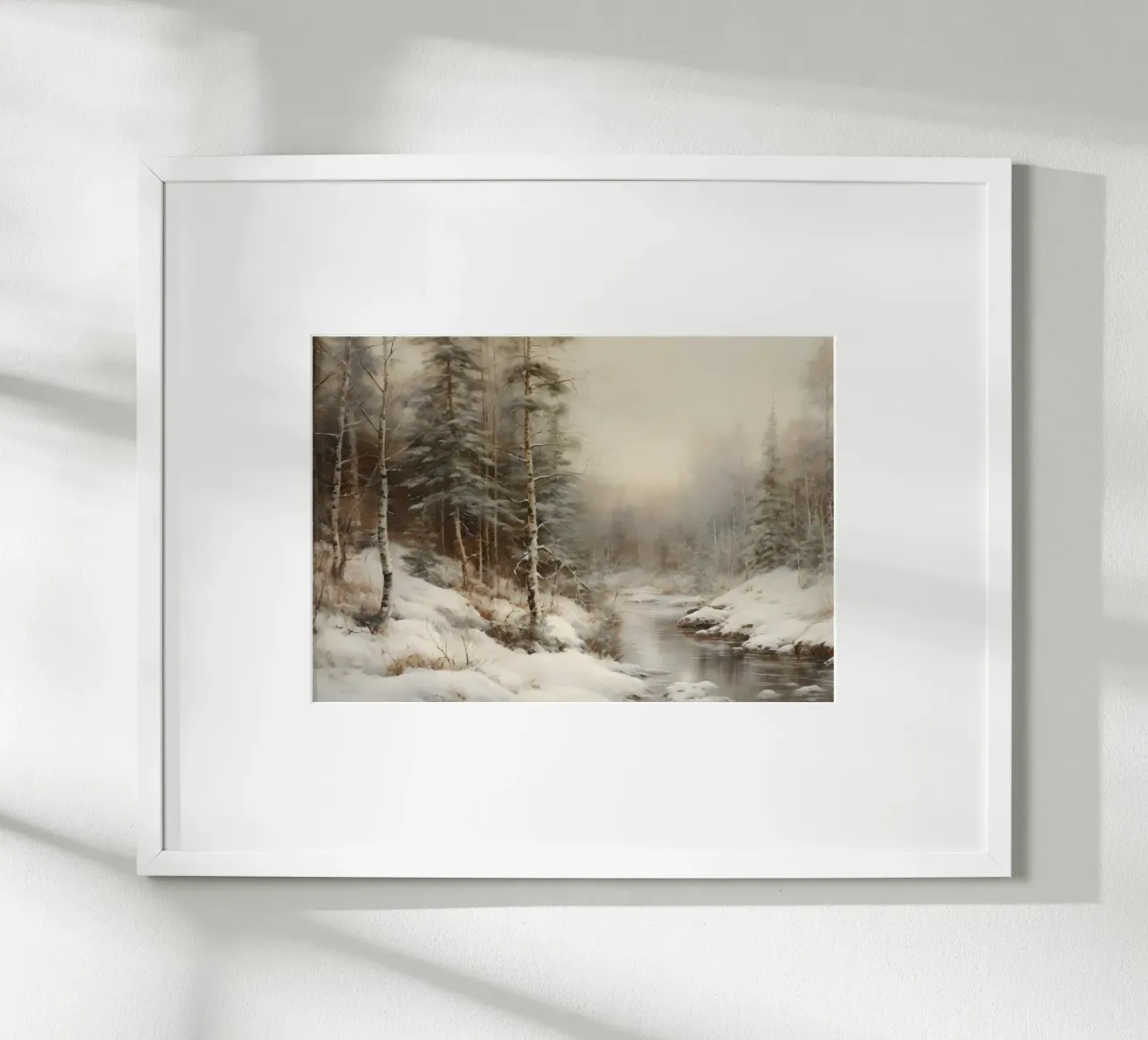 Impression d'art sur les cours d'eau de la forêt d'hiver sereine - Paysage enneigé poster de ClubArt